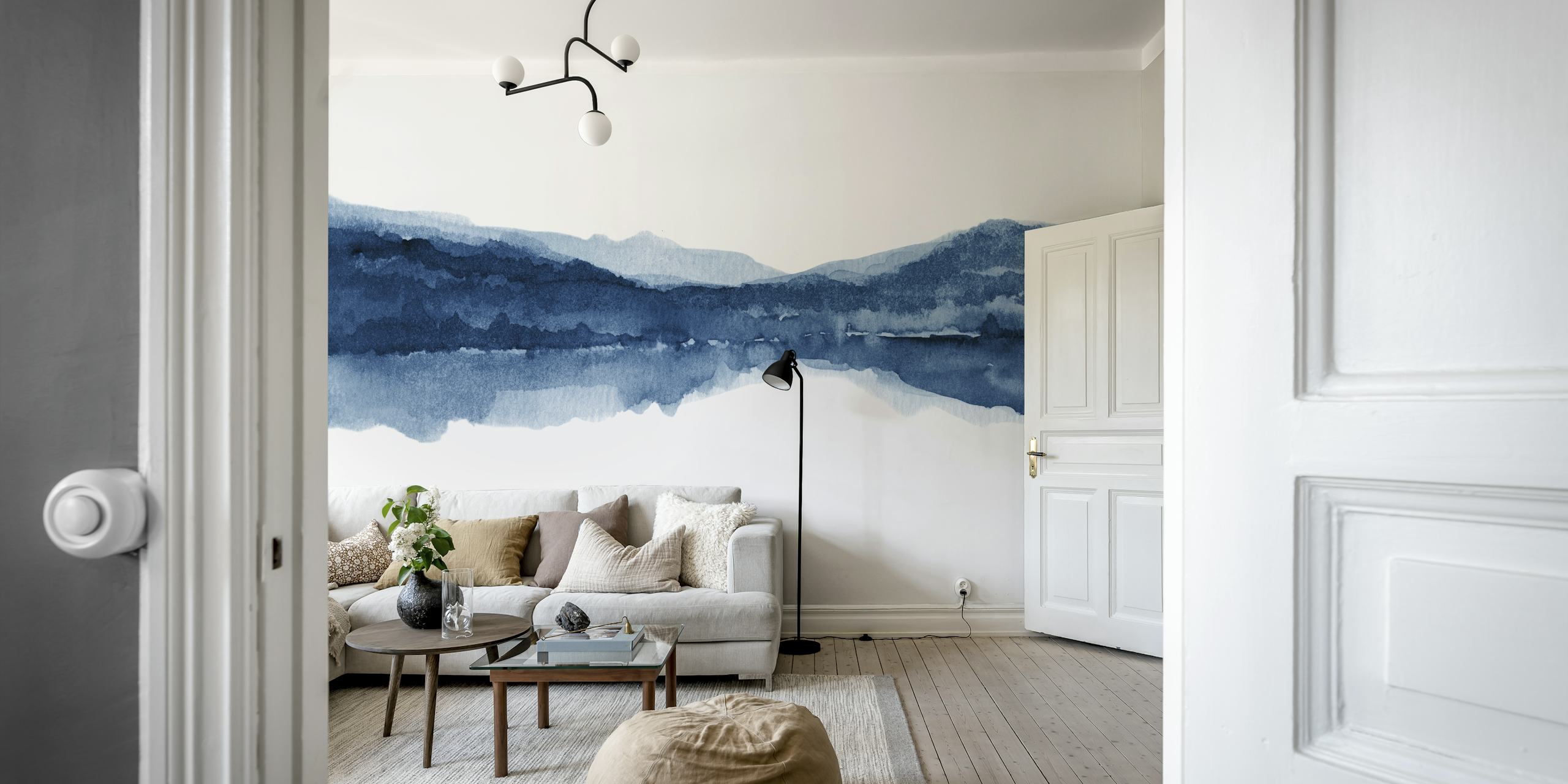 Papel de parede de paisagem em aquarela em um quarto