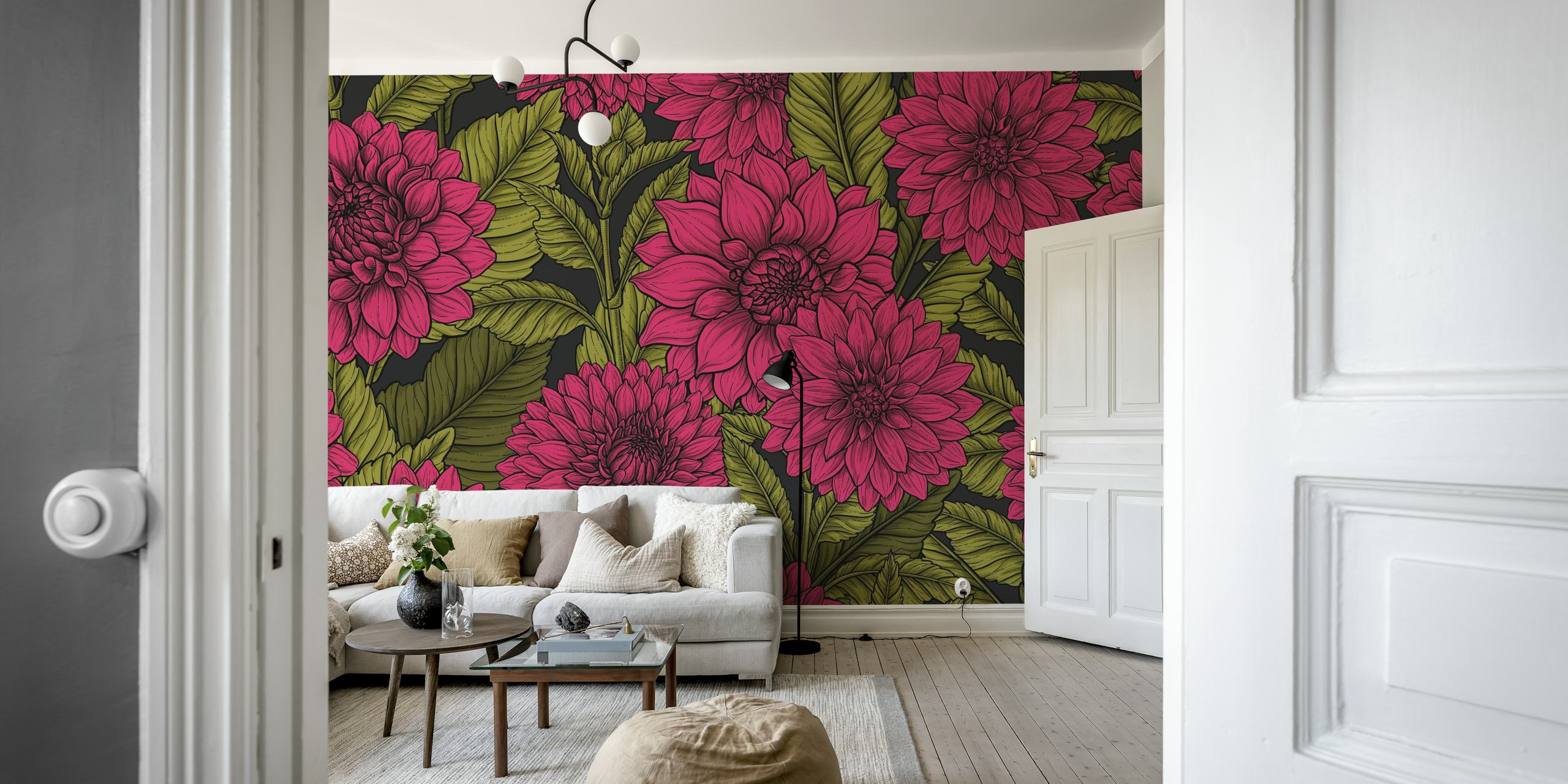 Design della carta da parati Red Dahlia garden