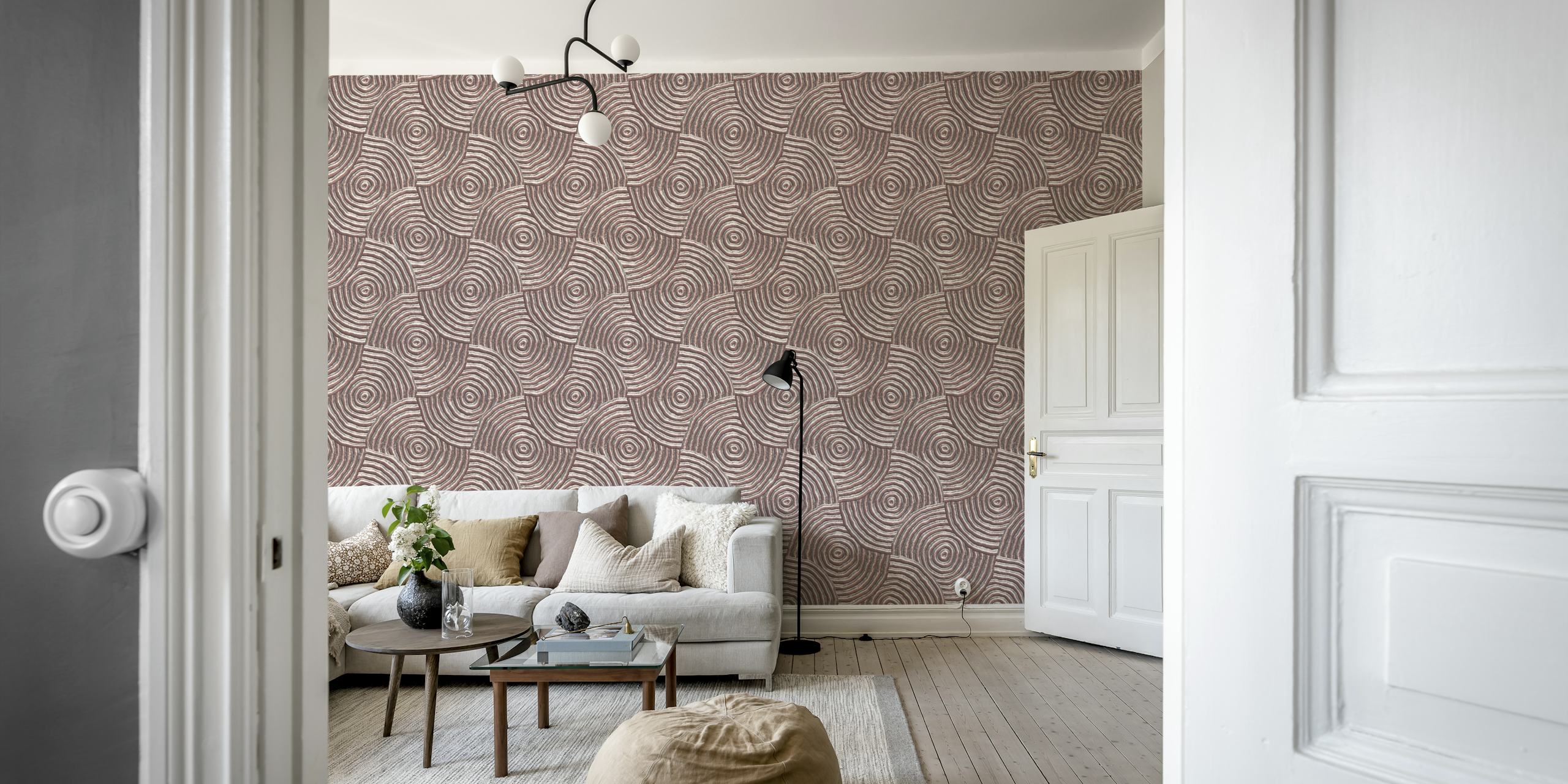 Geometric spiral pattern in rosegold tones wallpaper
