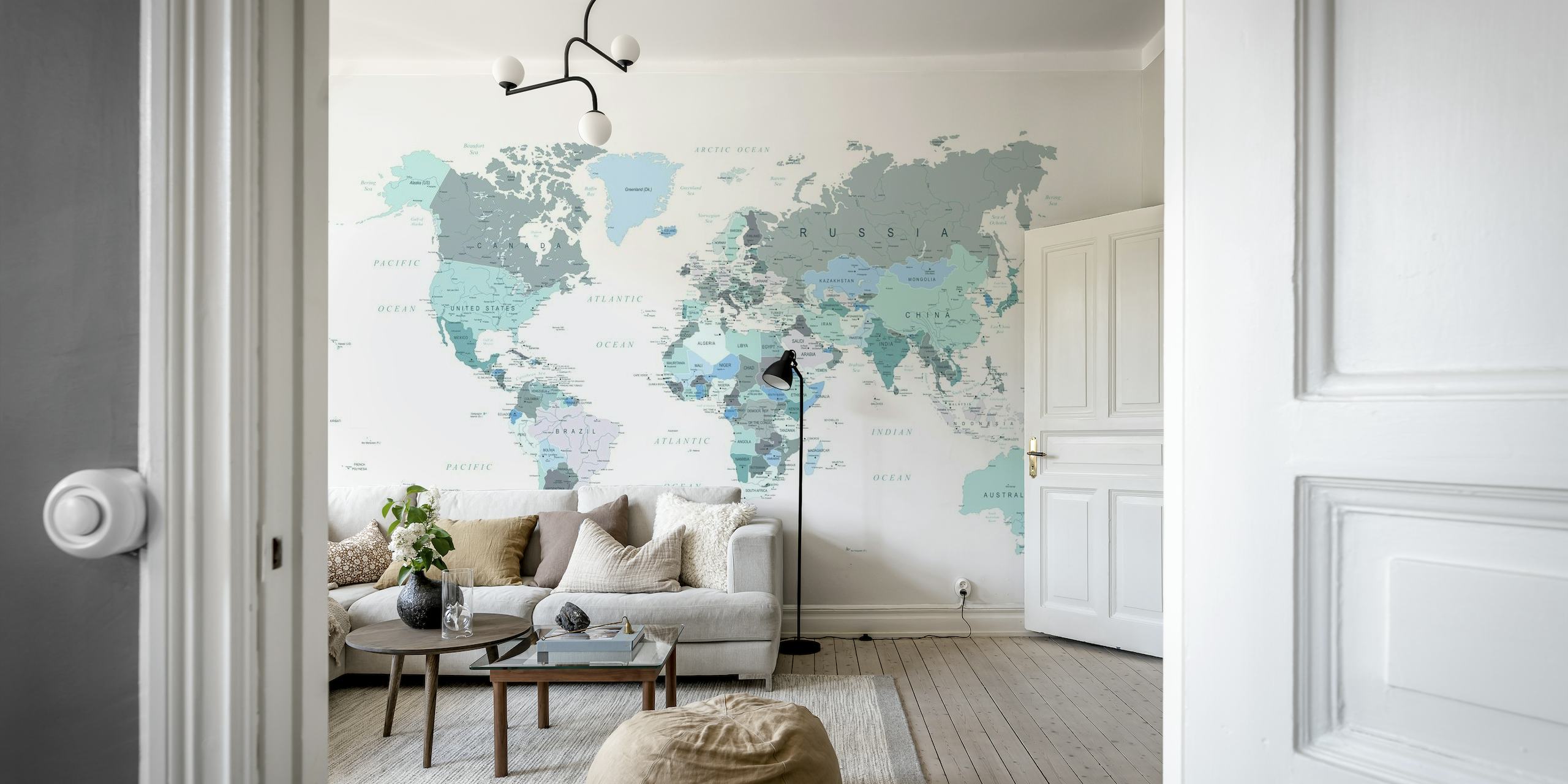 World Map in Teal tapet