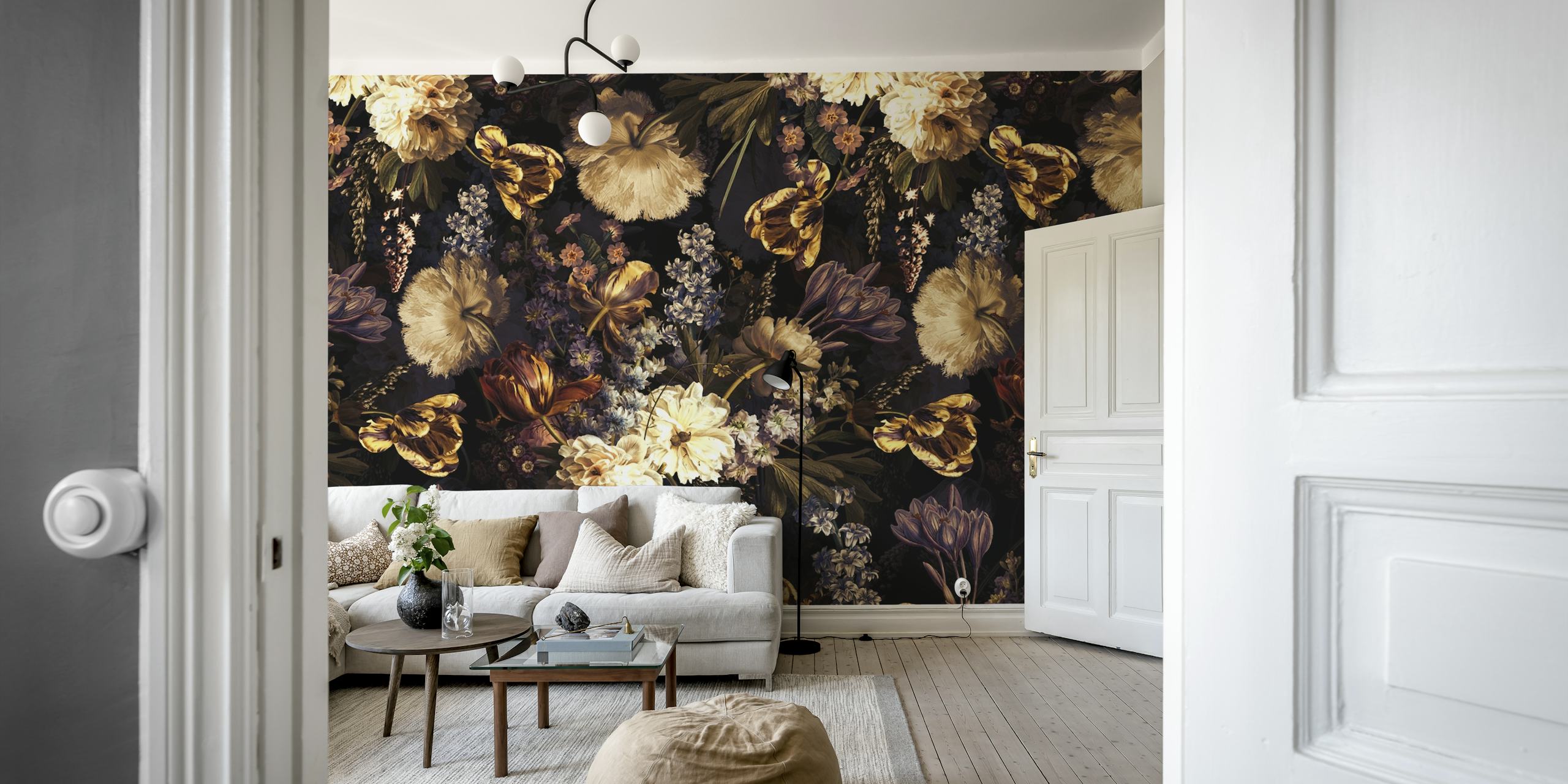 Baroque floral wallpaper in a stylish room