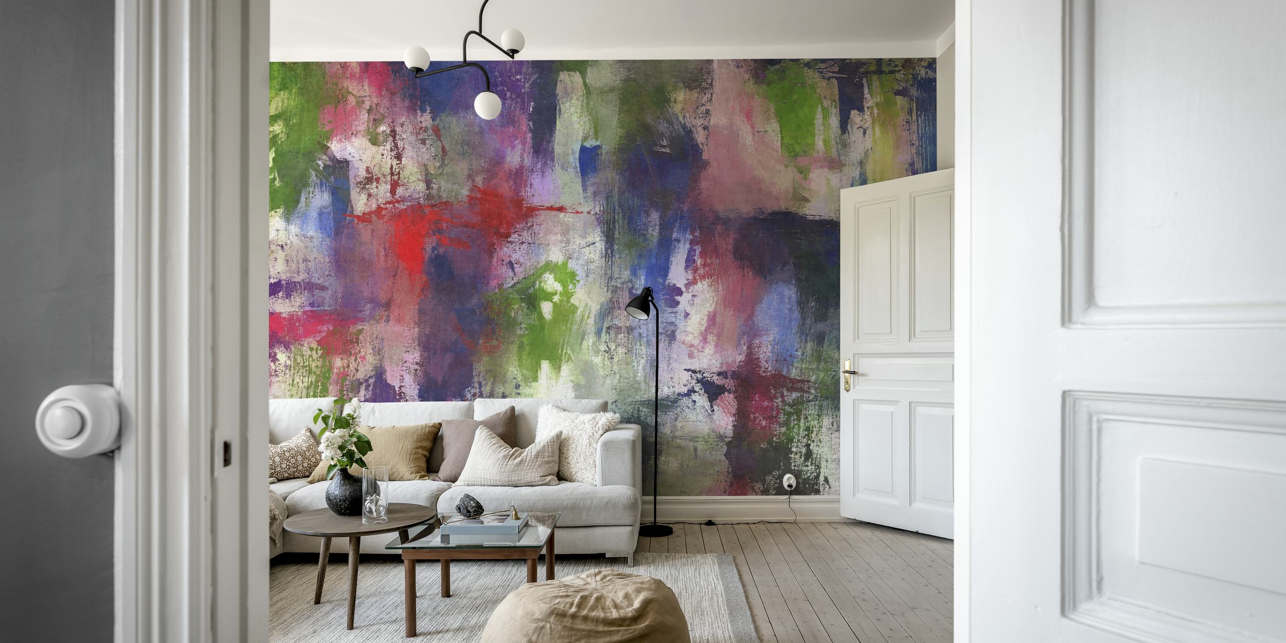 Abstrakcyjna fototapeta z przypadkowymi pociągnięciami pędzla w mieszance żywych kolorów