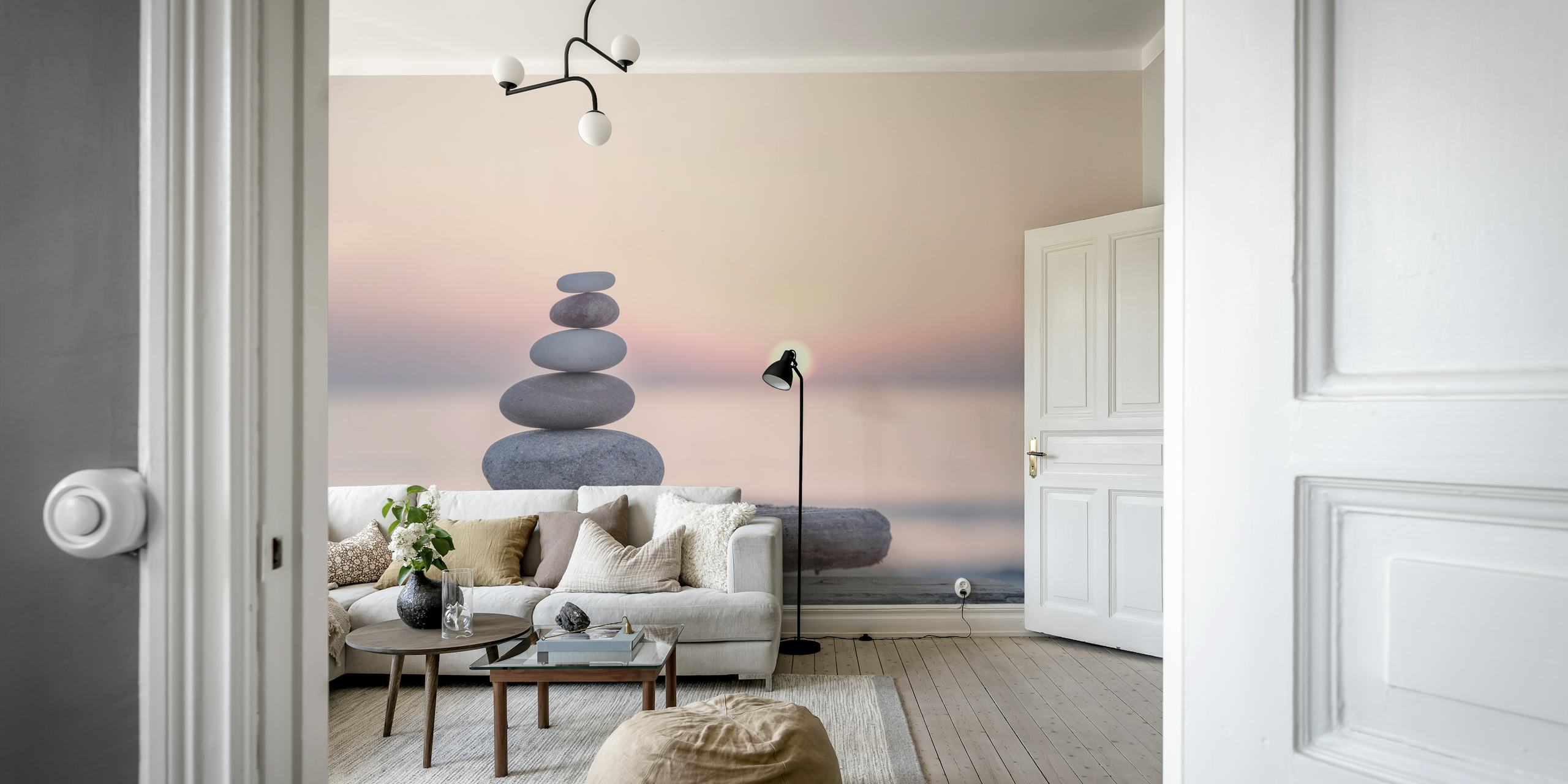 Stone Cairn At Seaside Sunset papel de parede