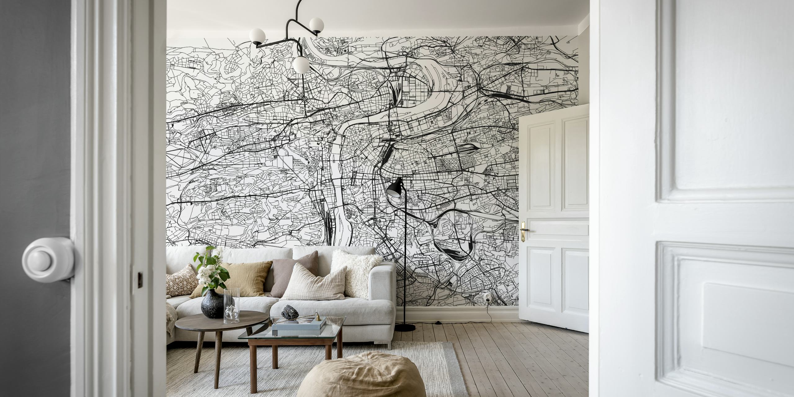 Papel de parede Prague Map exibido em um quarto