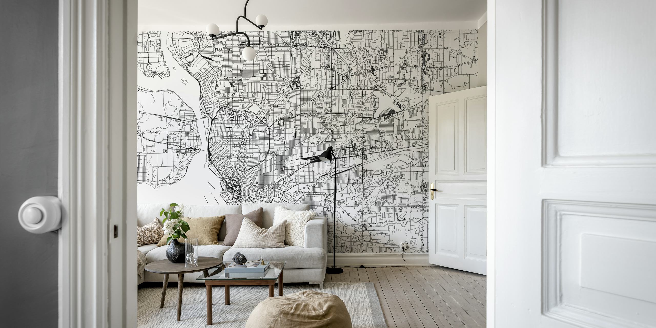 Buffalo Map wallpaper in a modern interior