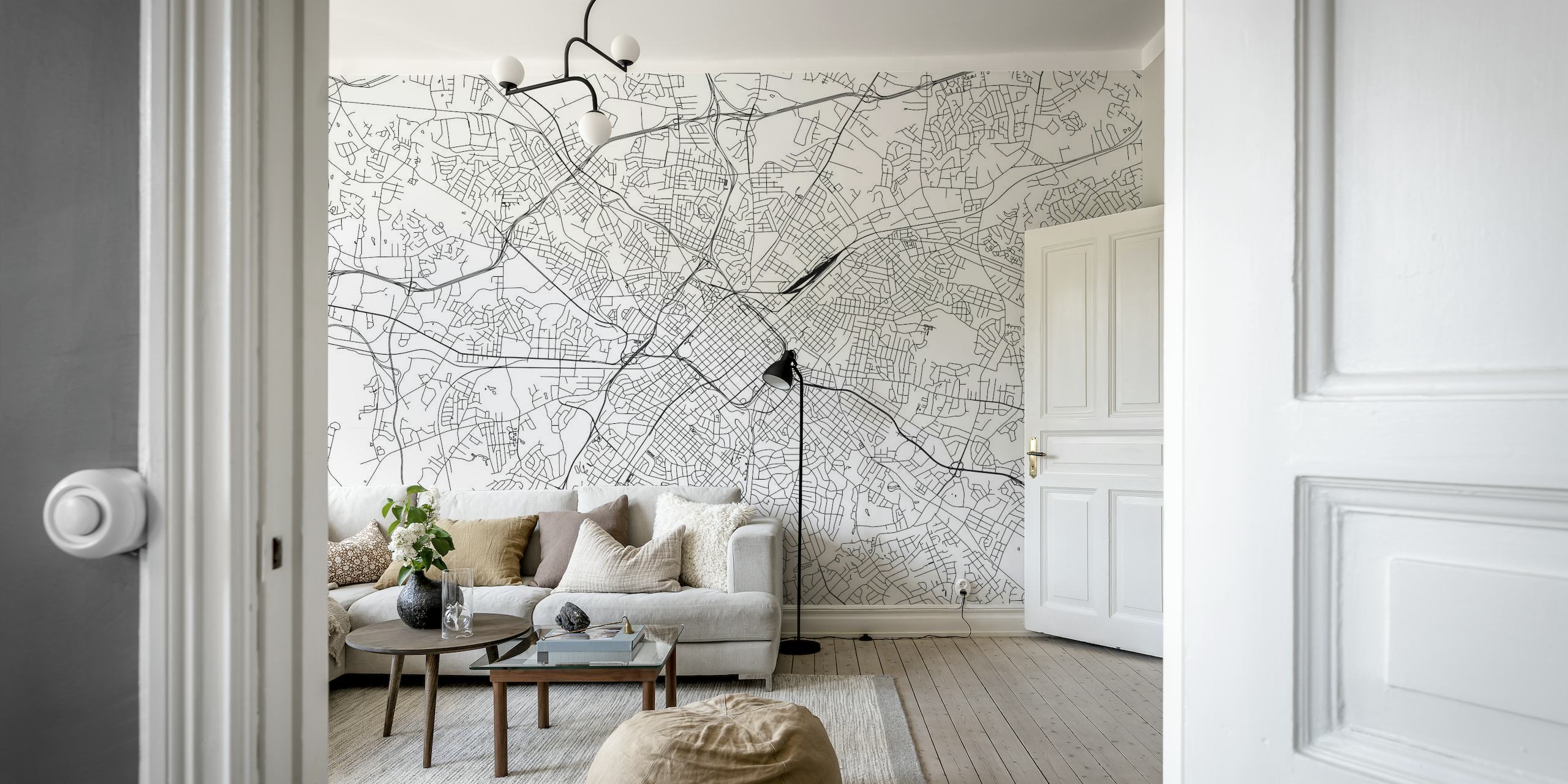 Detailed view of Charlotte, NC map wallpaper by Happywall