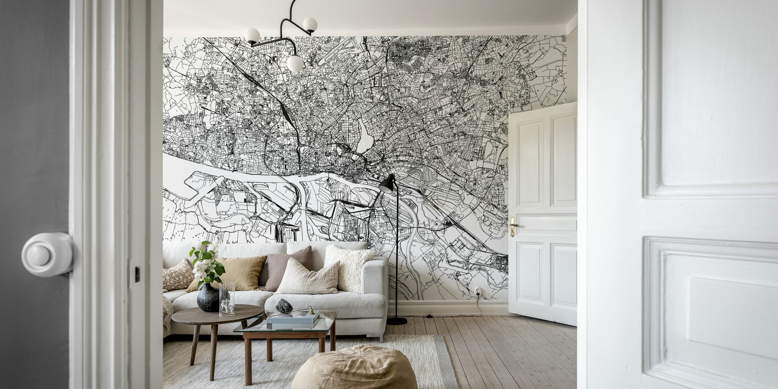 papel de parede Hamburg Map em um quarto moderno
