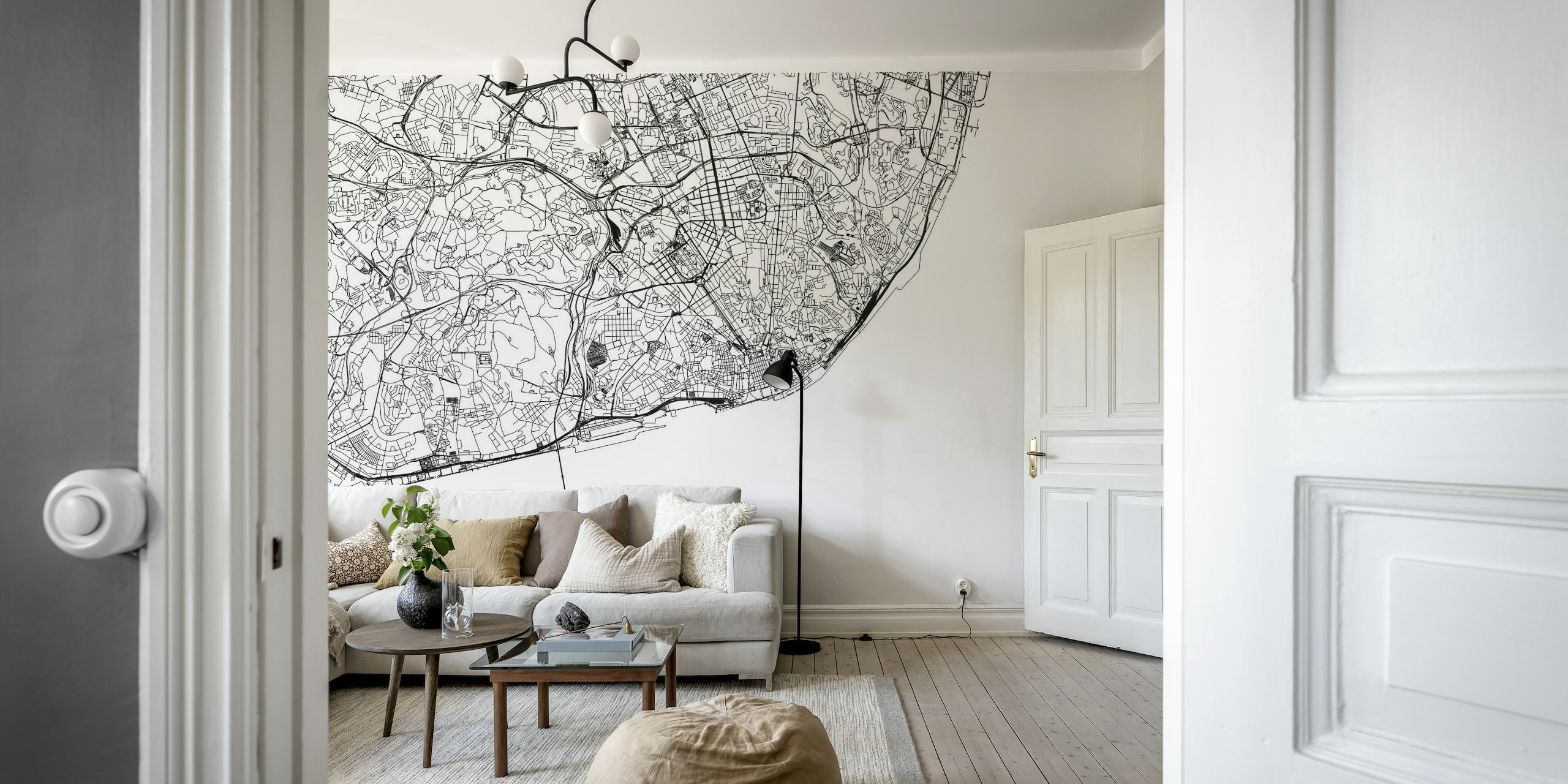 Detailed and Artistic Lisbon Map Wall Mural