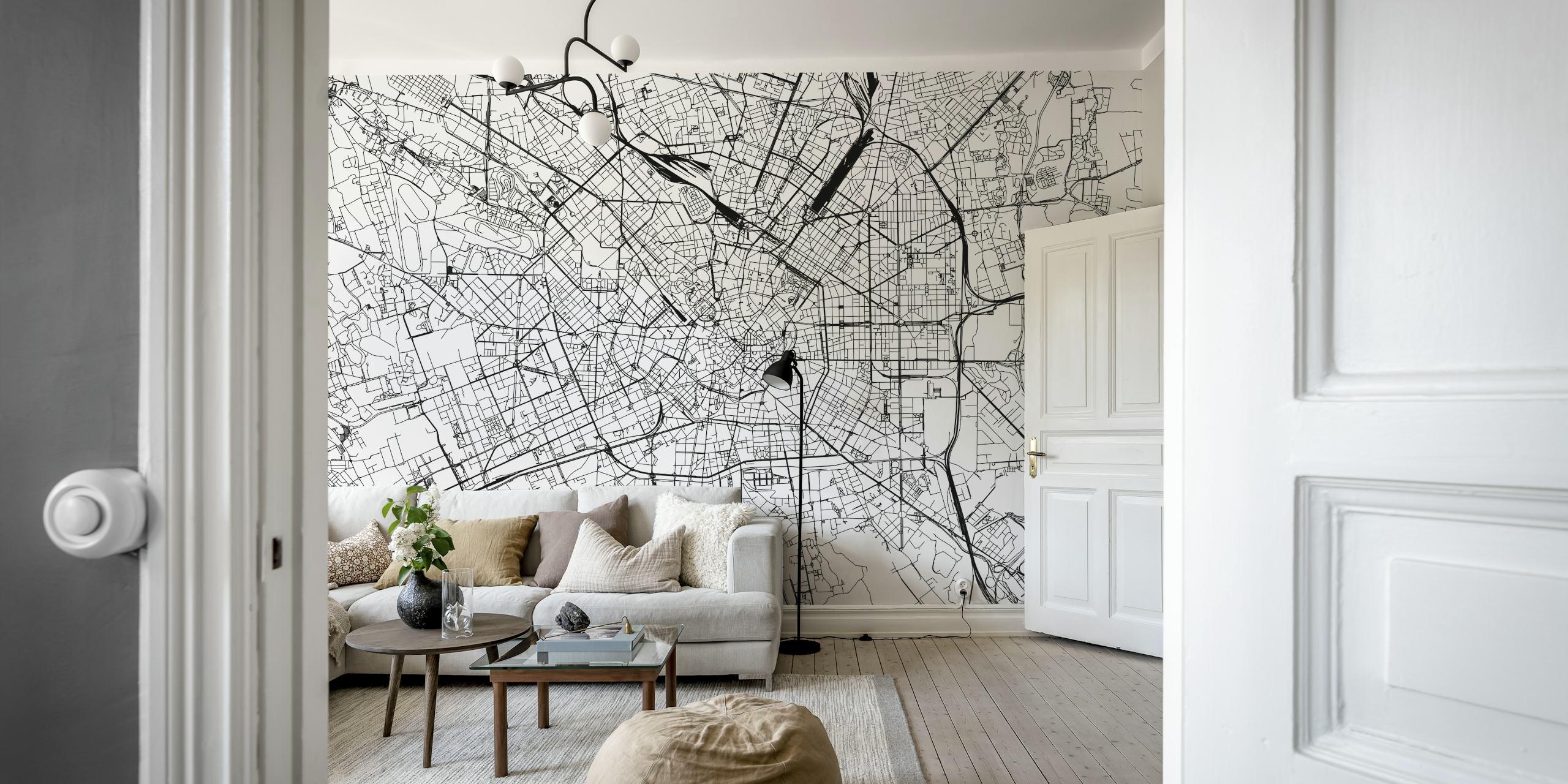 Milan city map in black and white wallpaper