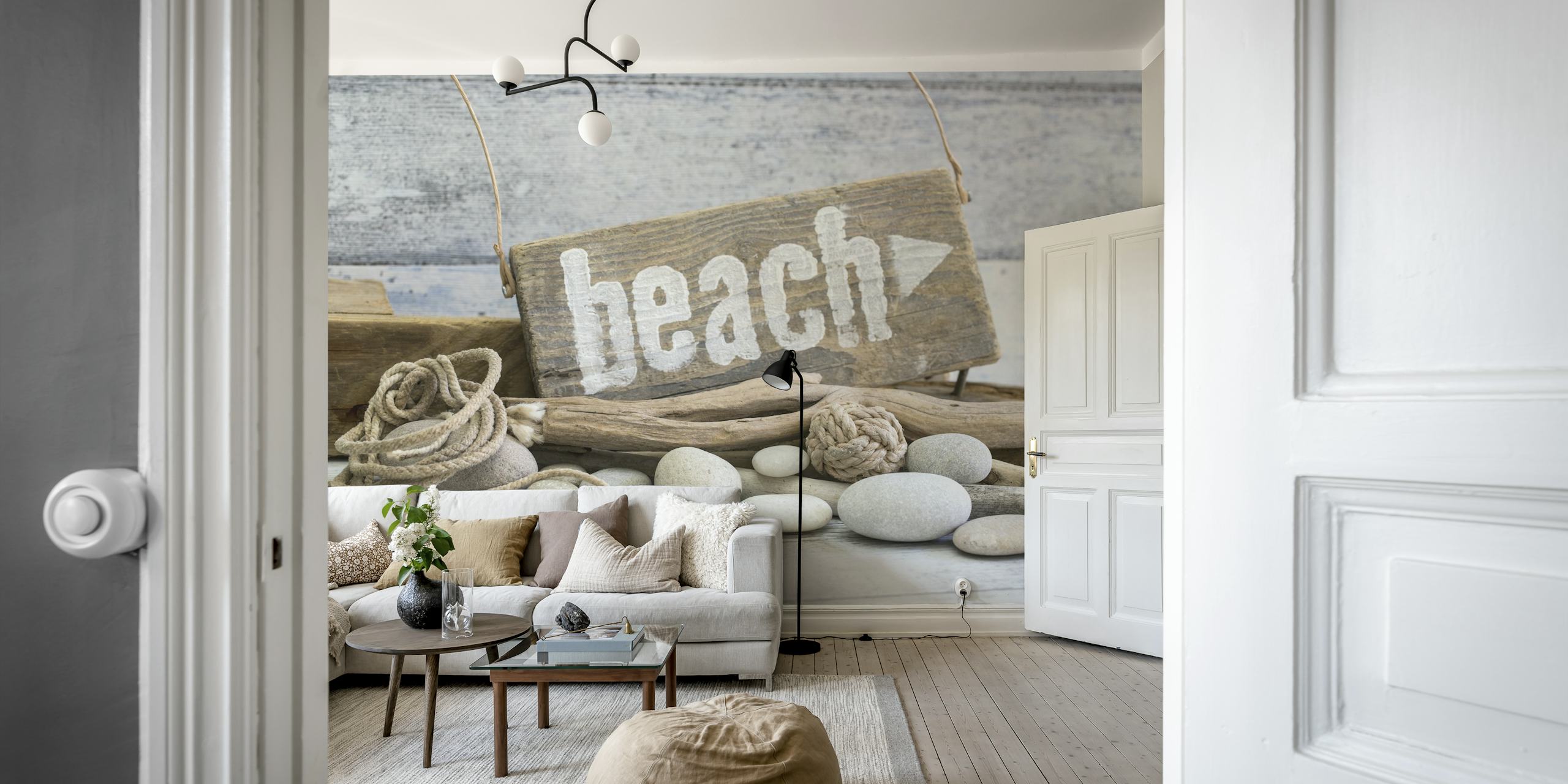 Beach-themed wallpaper design in a room
