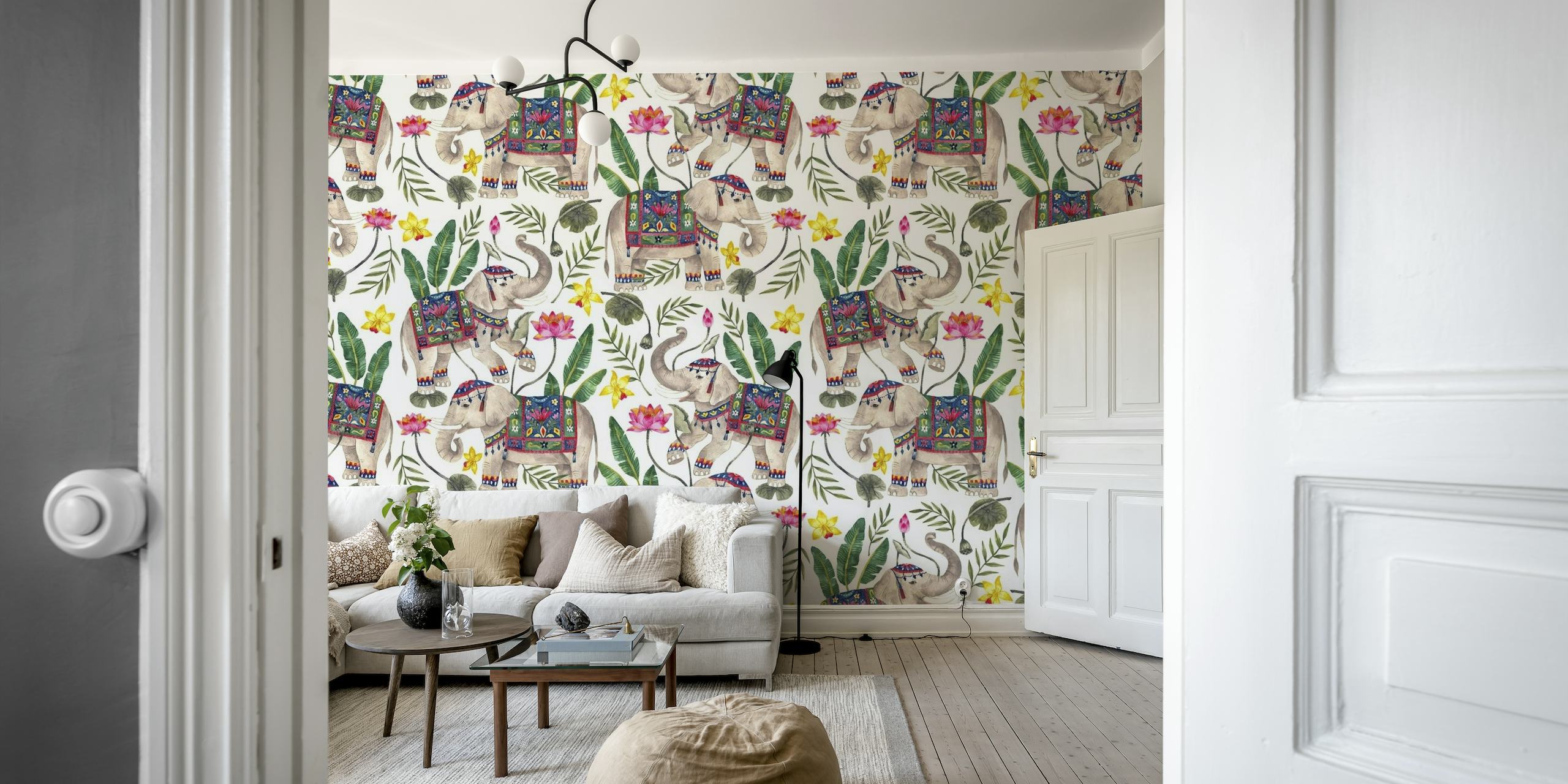 Elephants with Banana leaves wallpaper