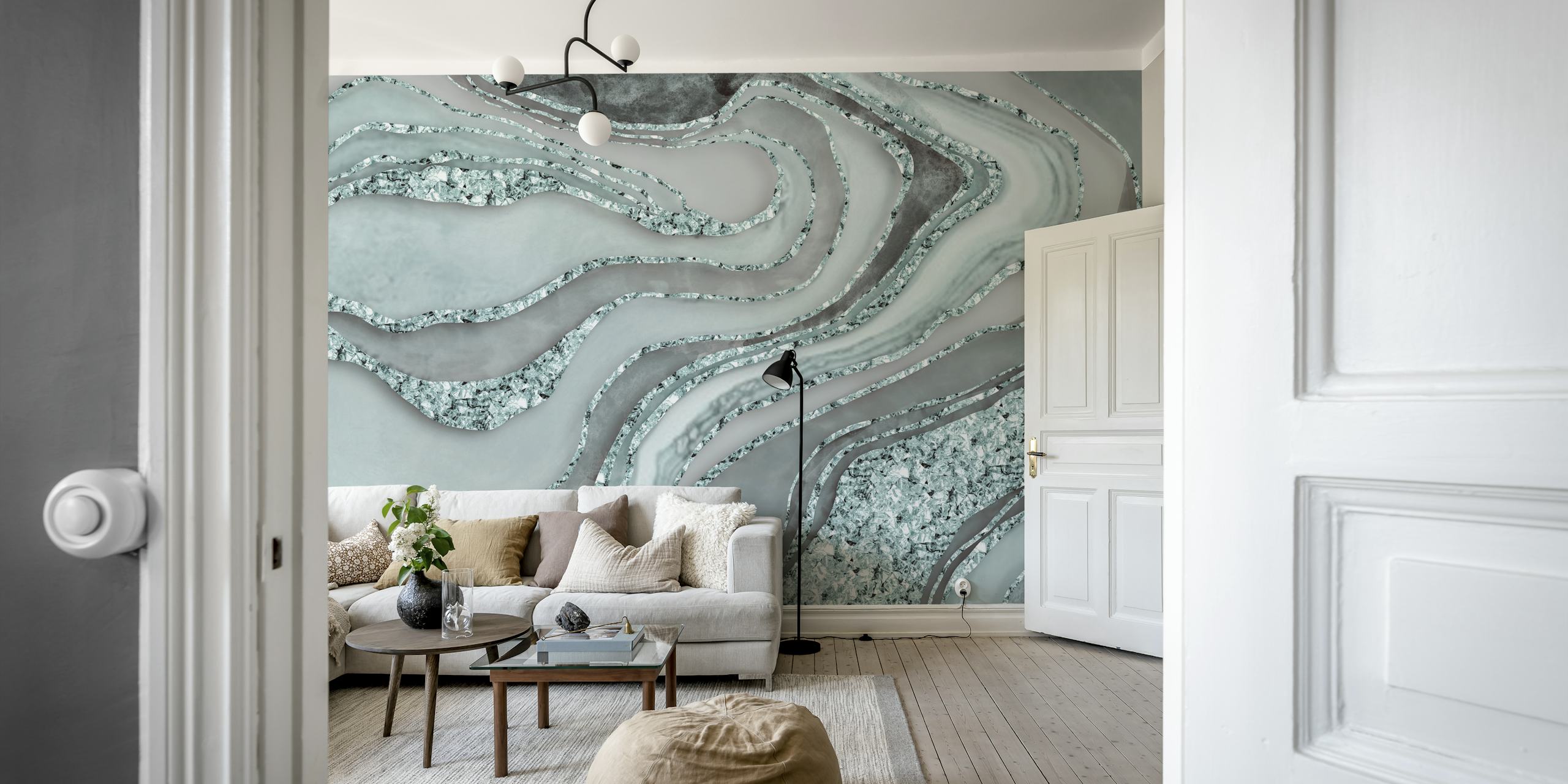 Crystal Marble Gemstone Teal wallpaper in a room
