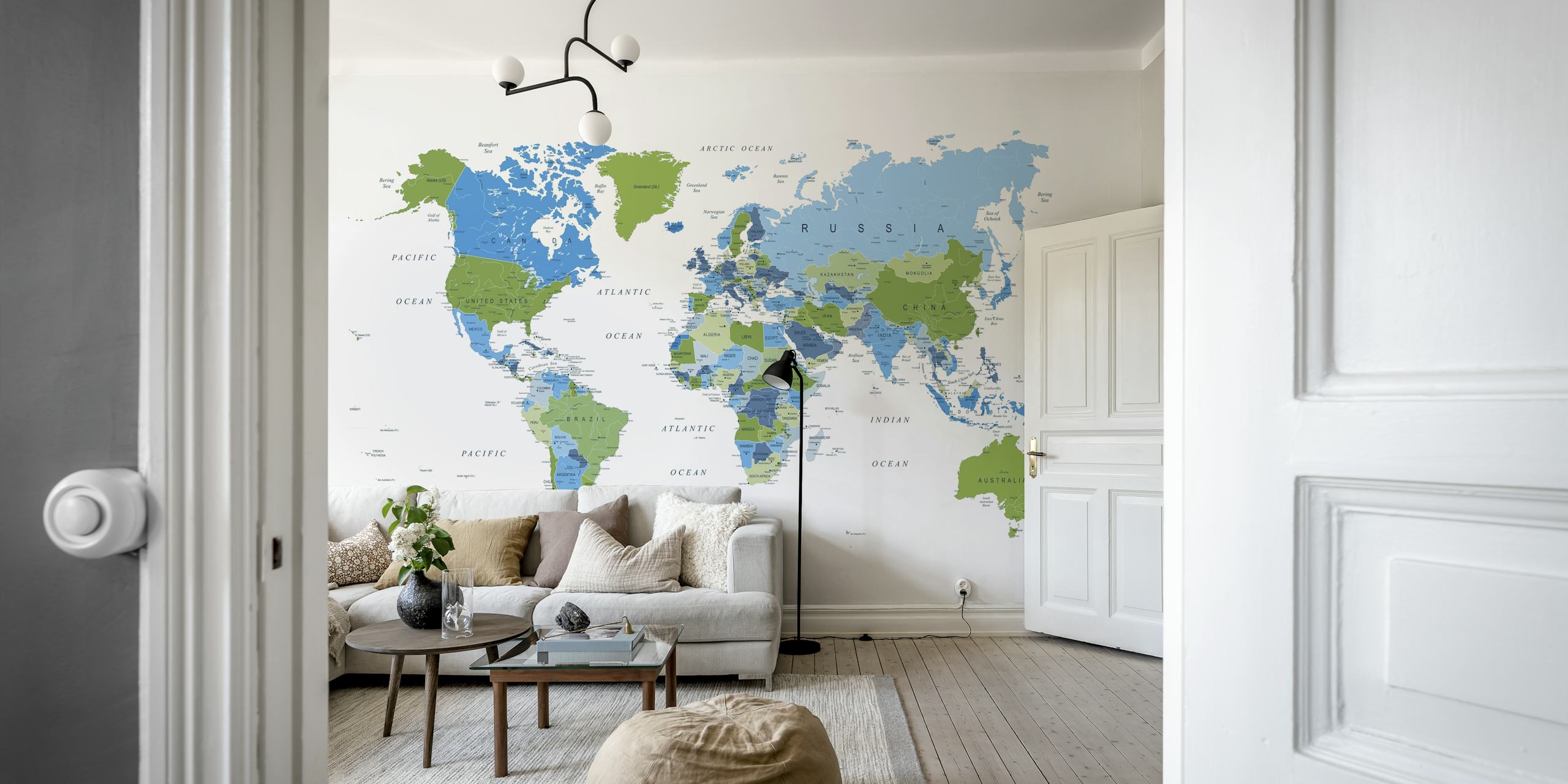 world map in blue and green colors, geographical details wallpaper