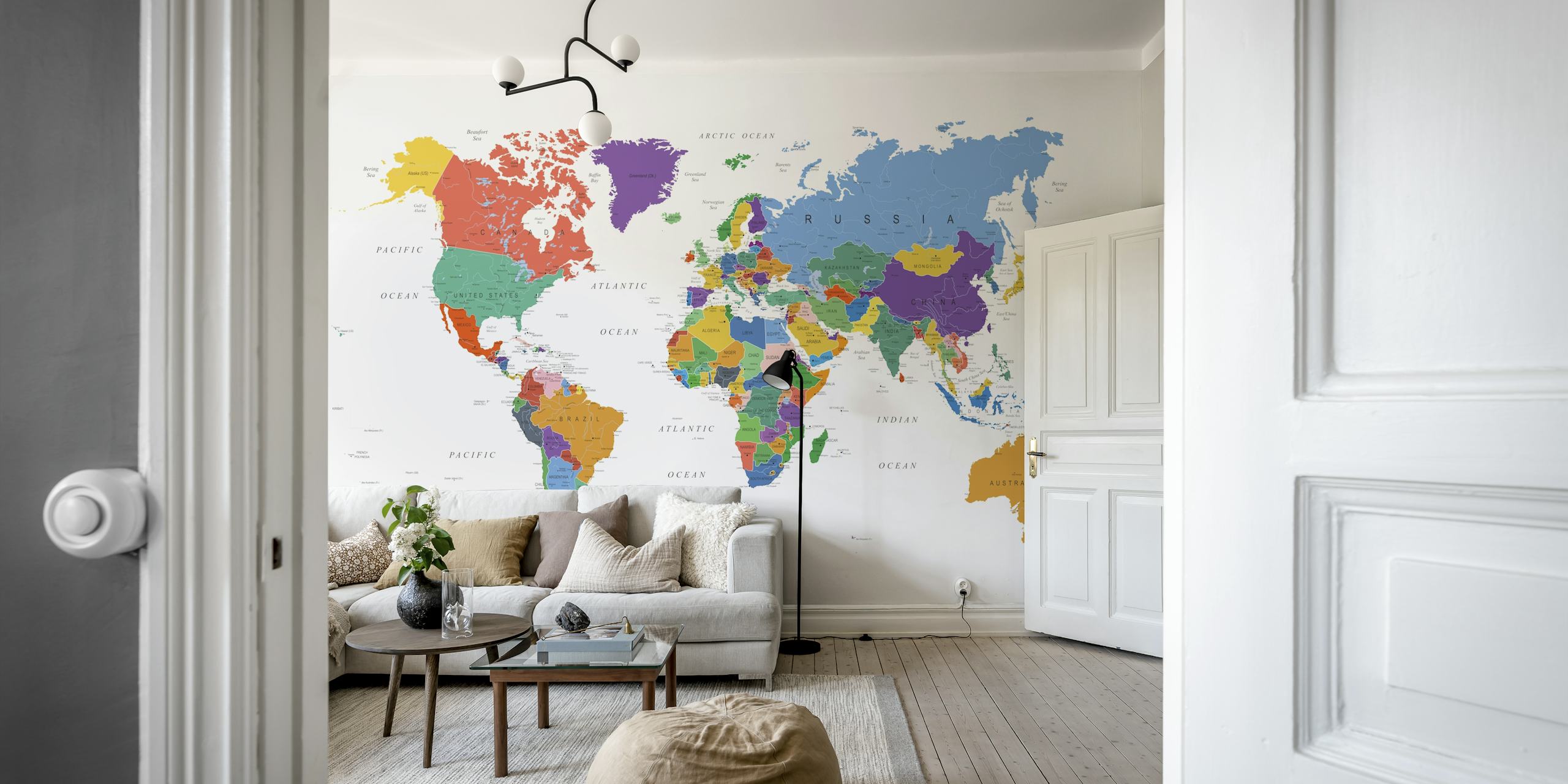 Colorful world map with countries in various bright colors wallpaper