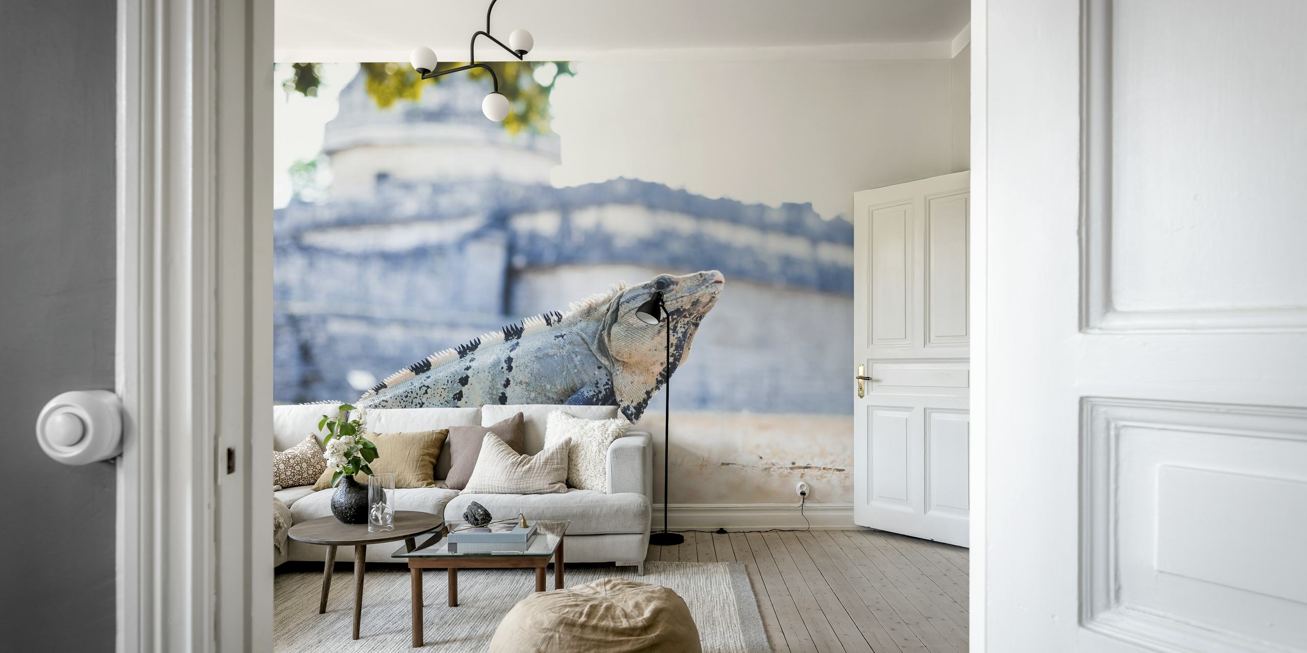 Caribbean iguana wall mural depicting a regal lizard in a tropical setting