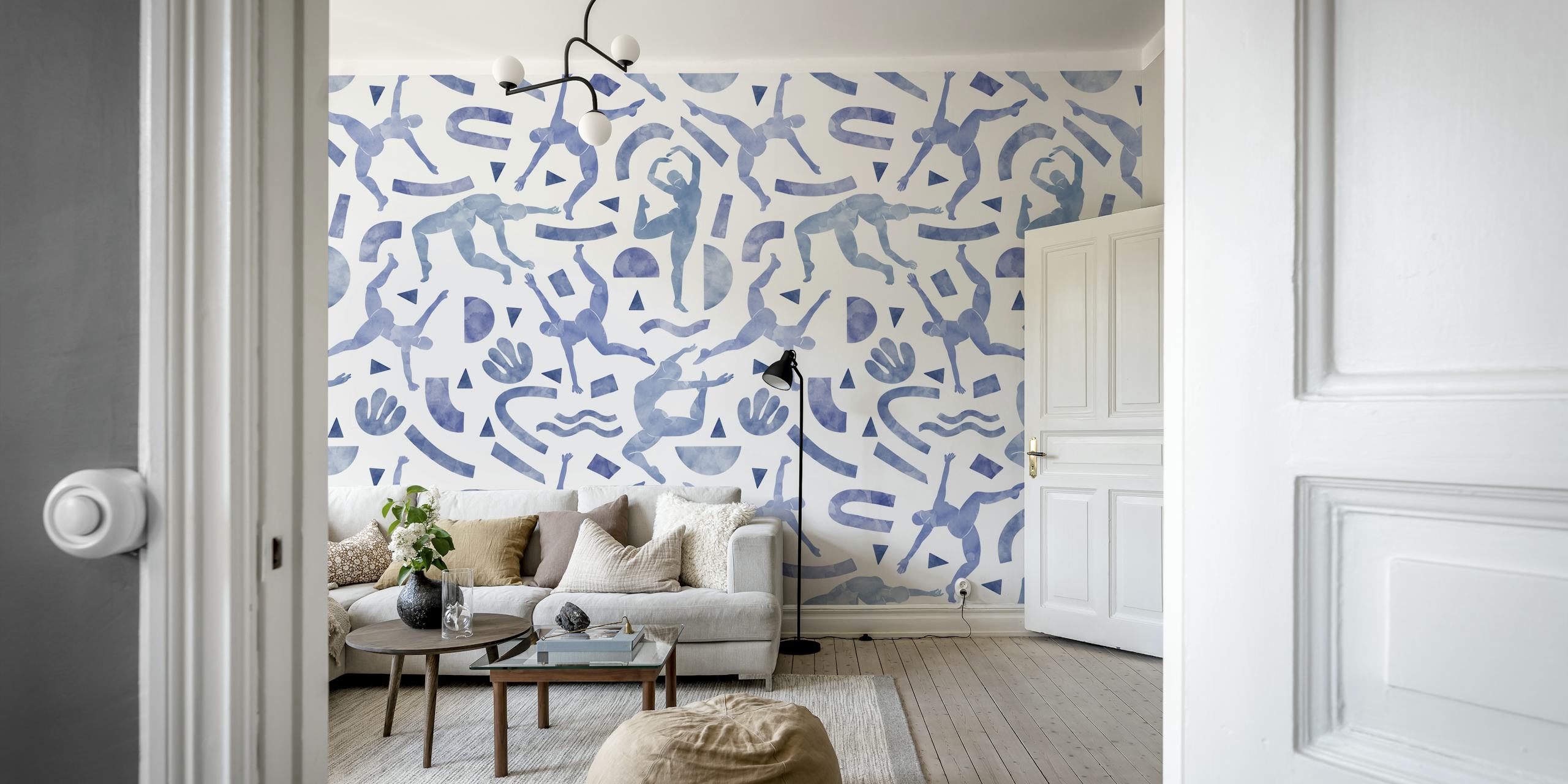 Abstract shapes of women in blue and gray wallpaper