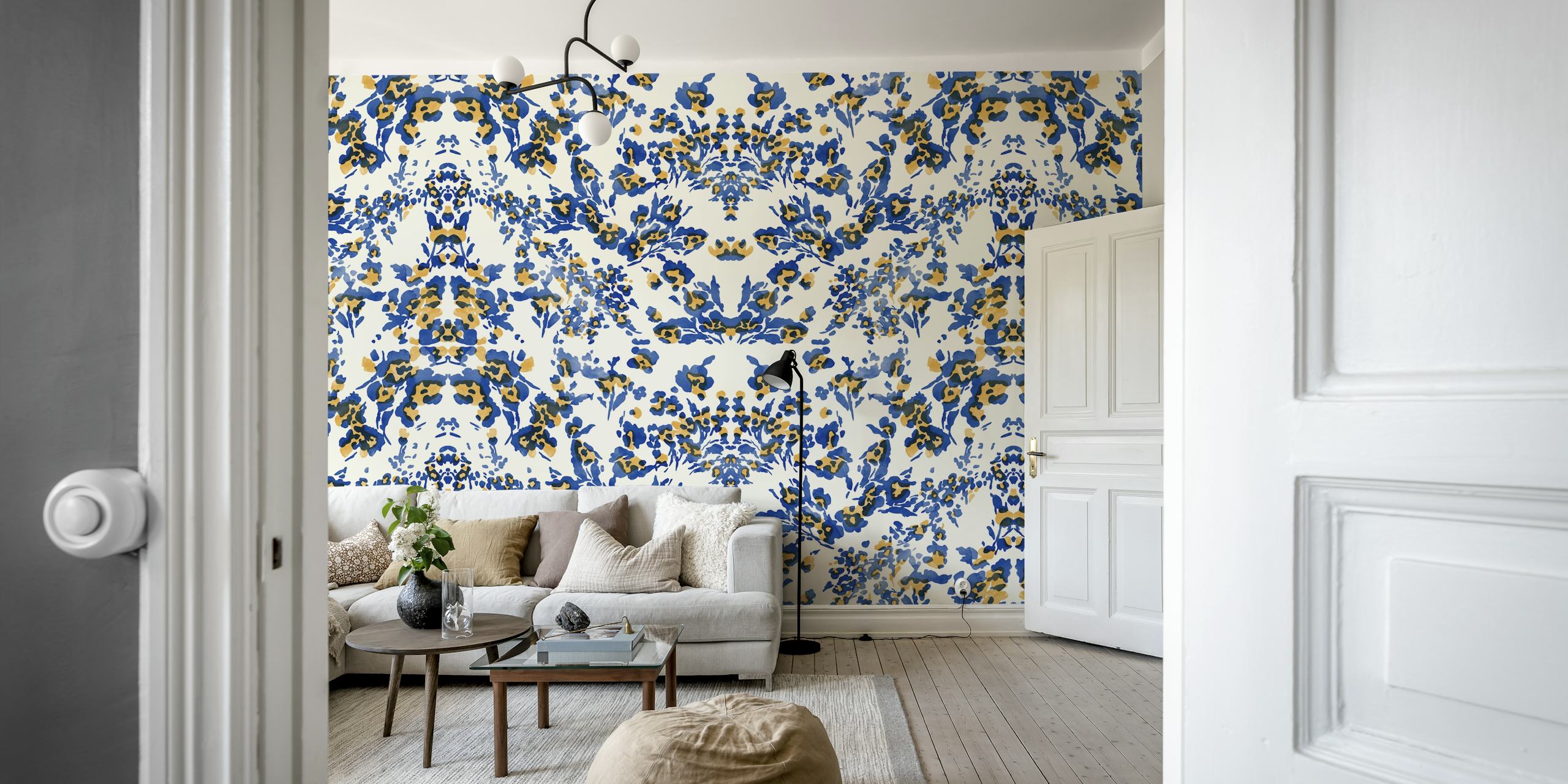 Abstract garden mosaic wall mural with floral and geometric patterns