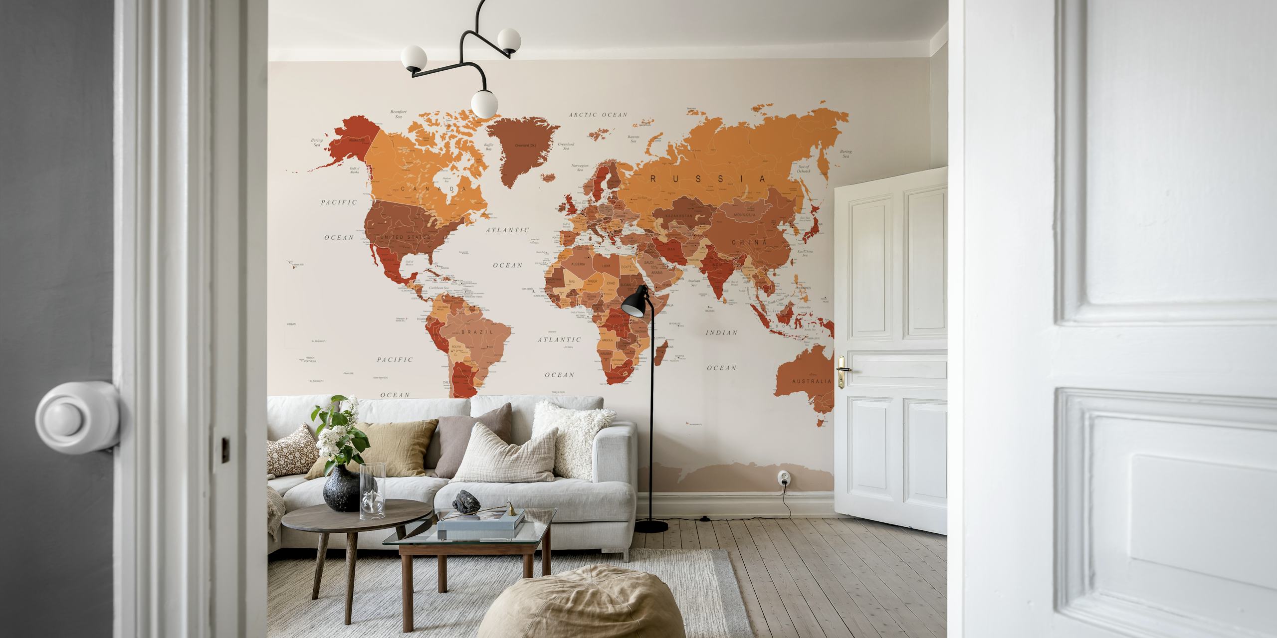 World Map Burnt Orange tapeta w pokoju