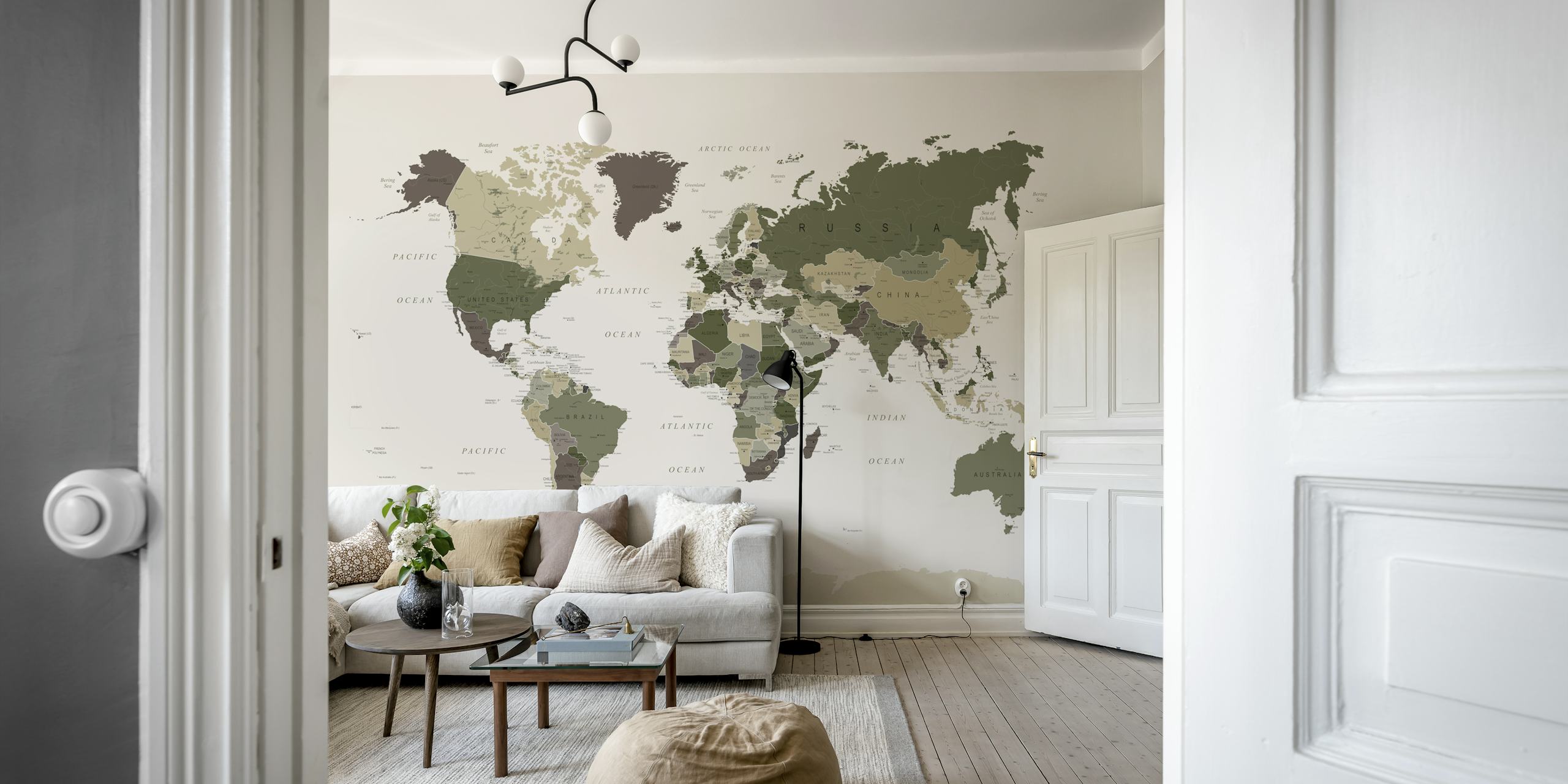 Carta da parati World Map Camouflage in un ambiente di stanza