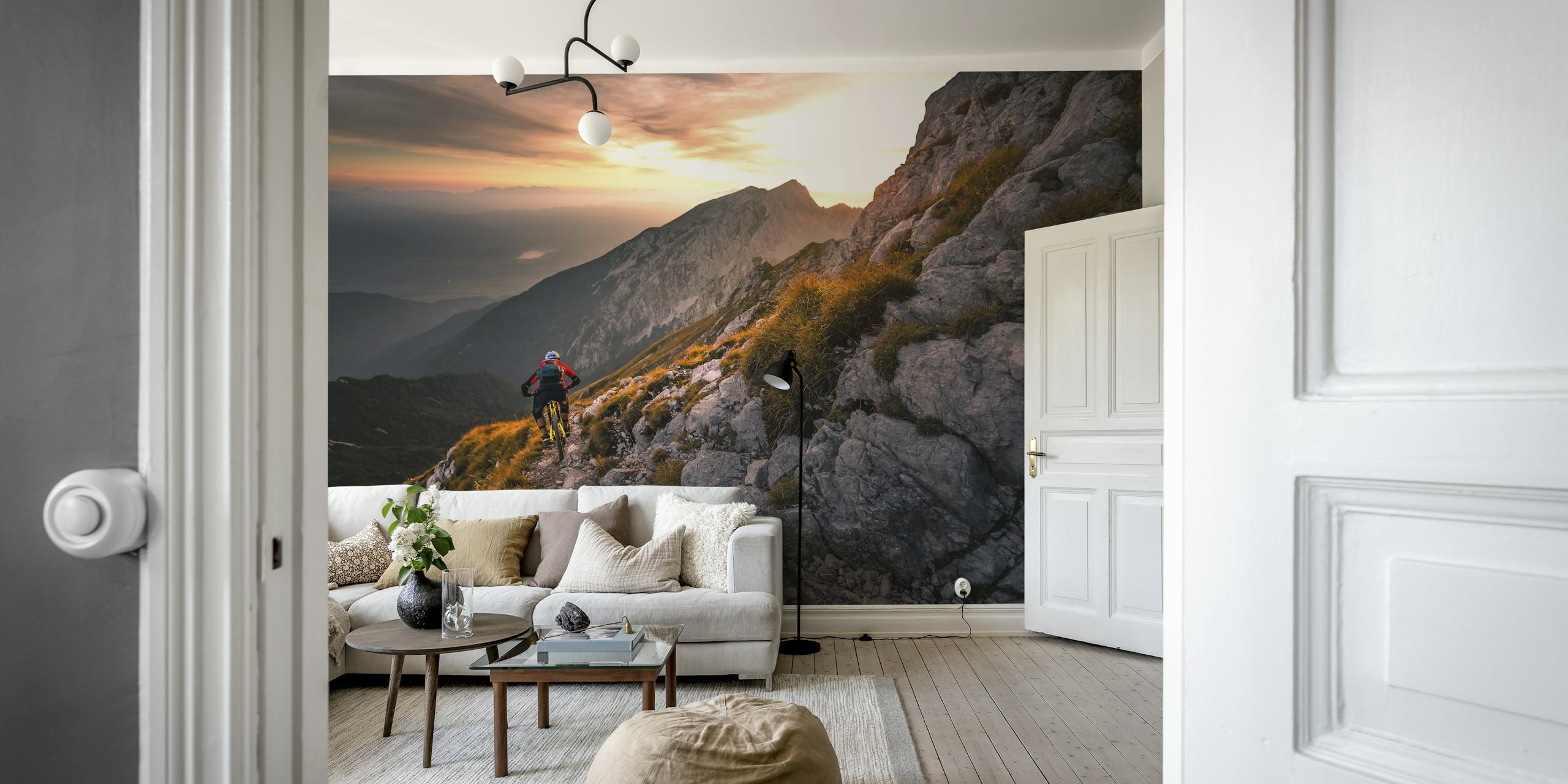 Sunset high alpine ride wallpaper in a room