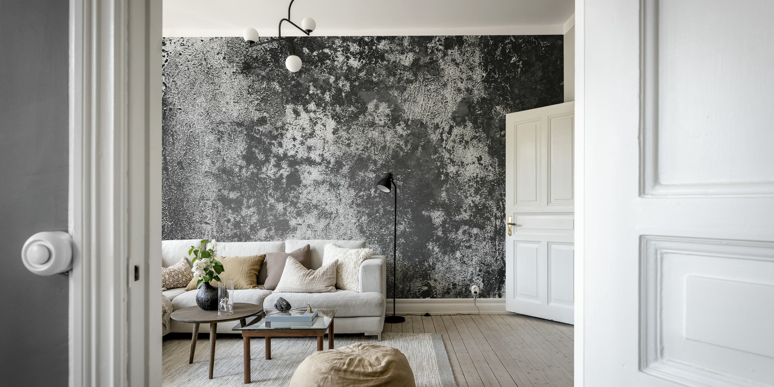 Textured black and grey concrete wallpaper, abstract style