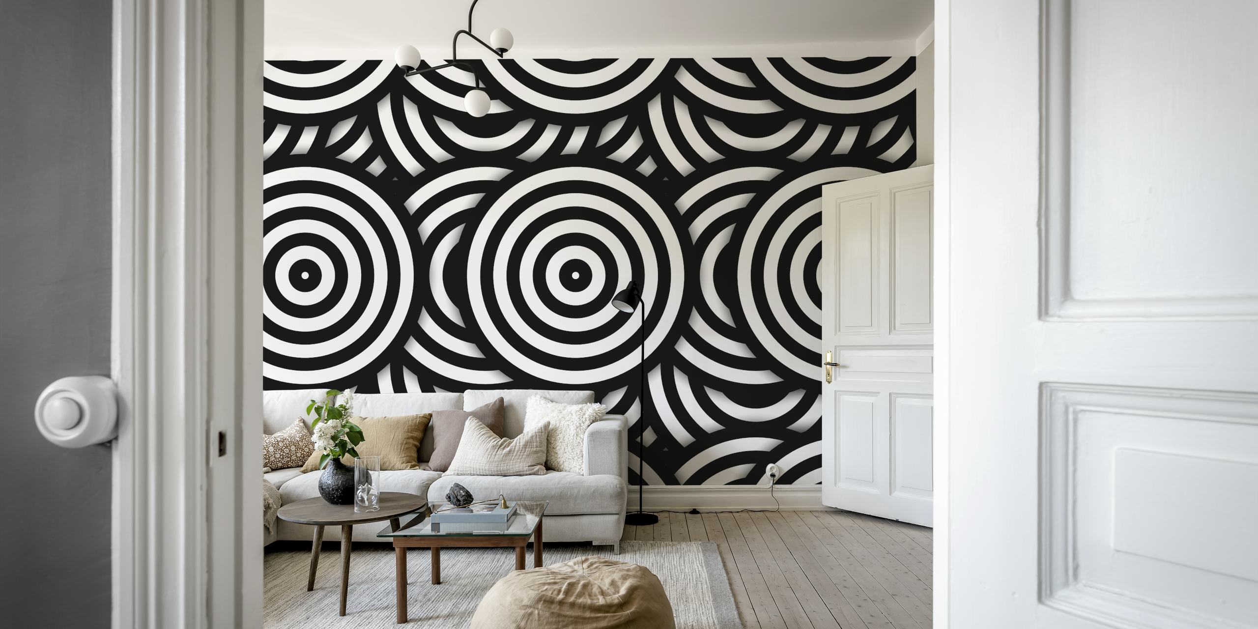Black and white concentric circle pattern wallpaper