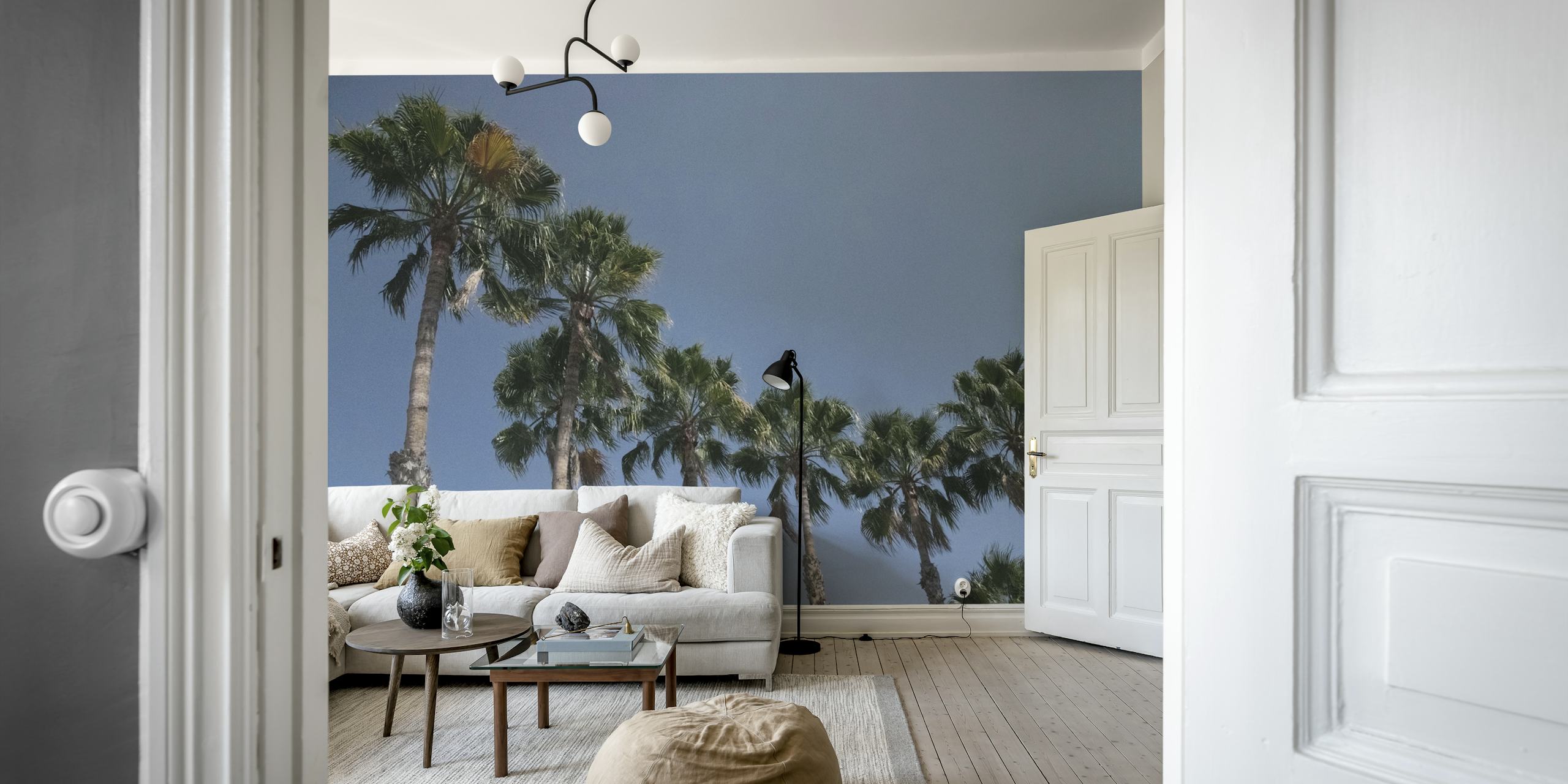 Palm trees wallpaper in a room setting
