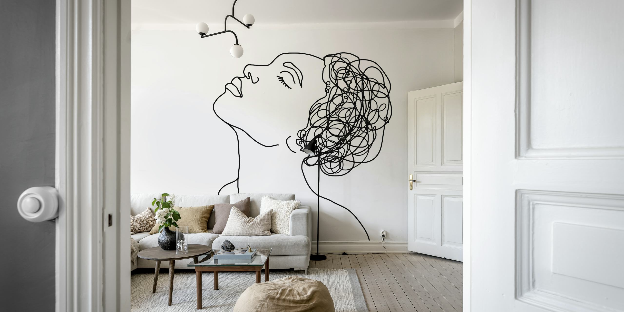 Line art portrait with elegant hair design wallpaper