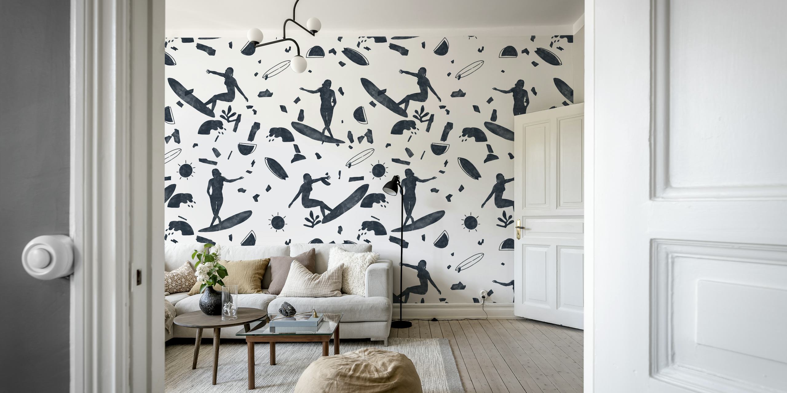 Surfer wallpaper in a bright room