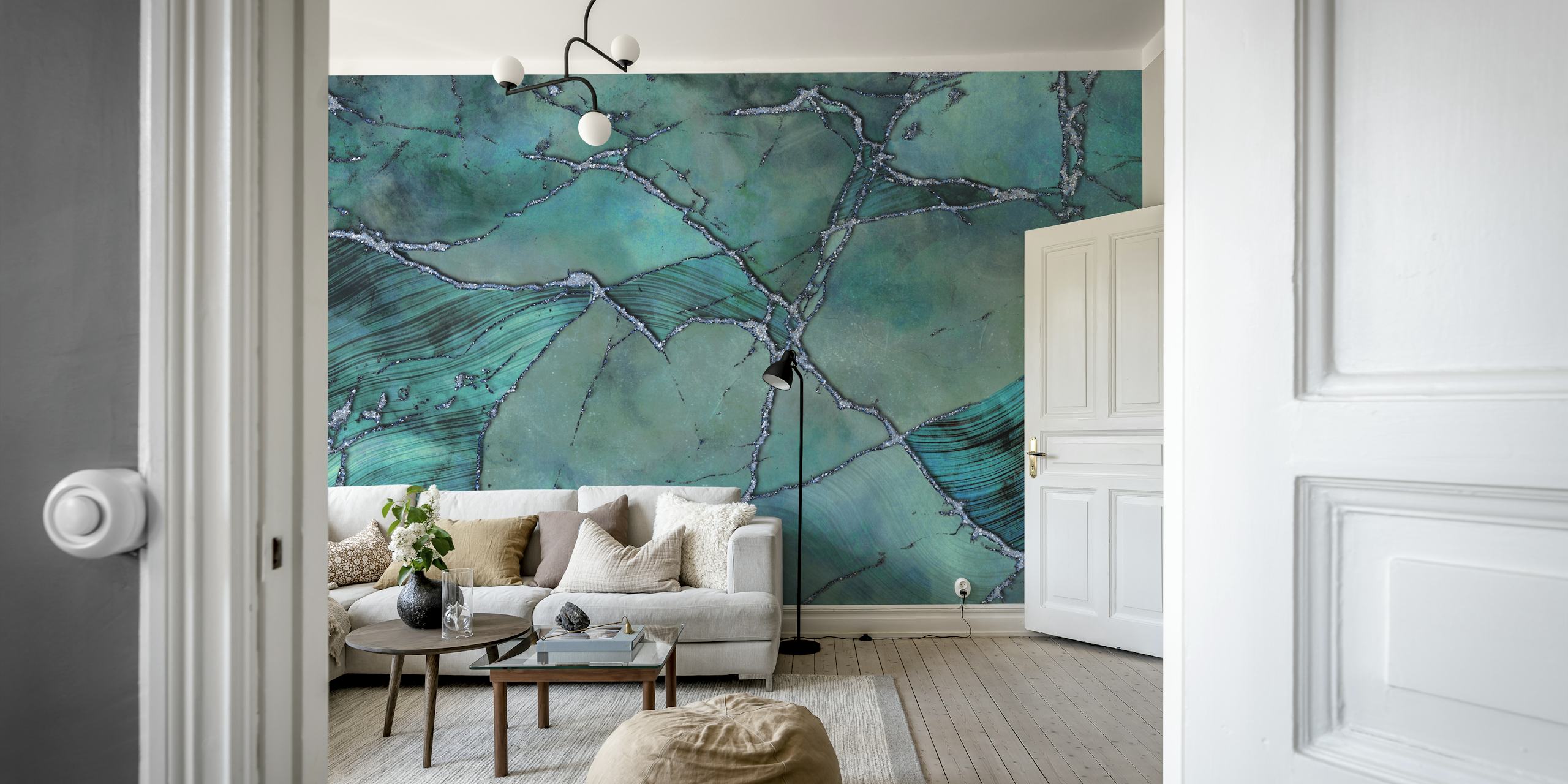 Teal Marble Gemstone Luxury Wall Mural with Rich Hues