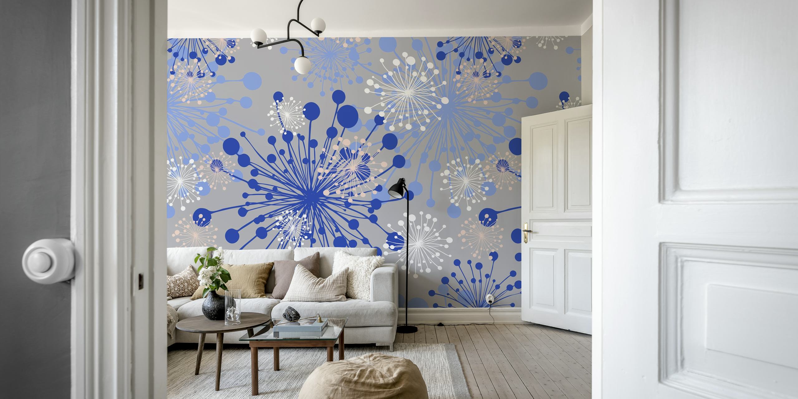 Elegant grå og royal blue dandelion, der skaber en livlig accentvæg