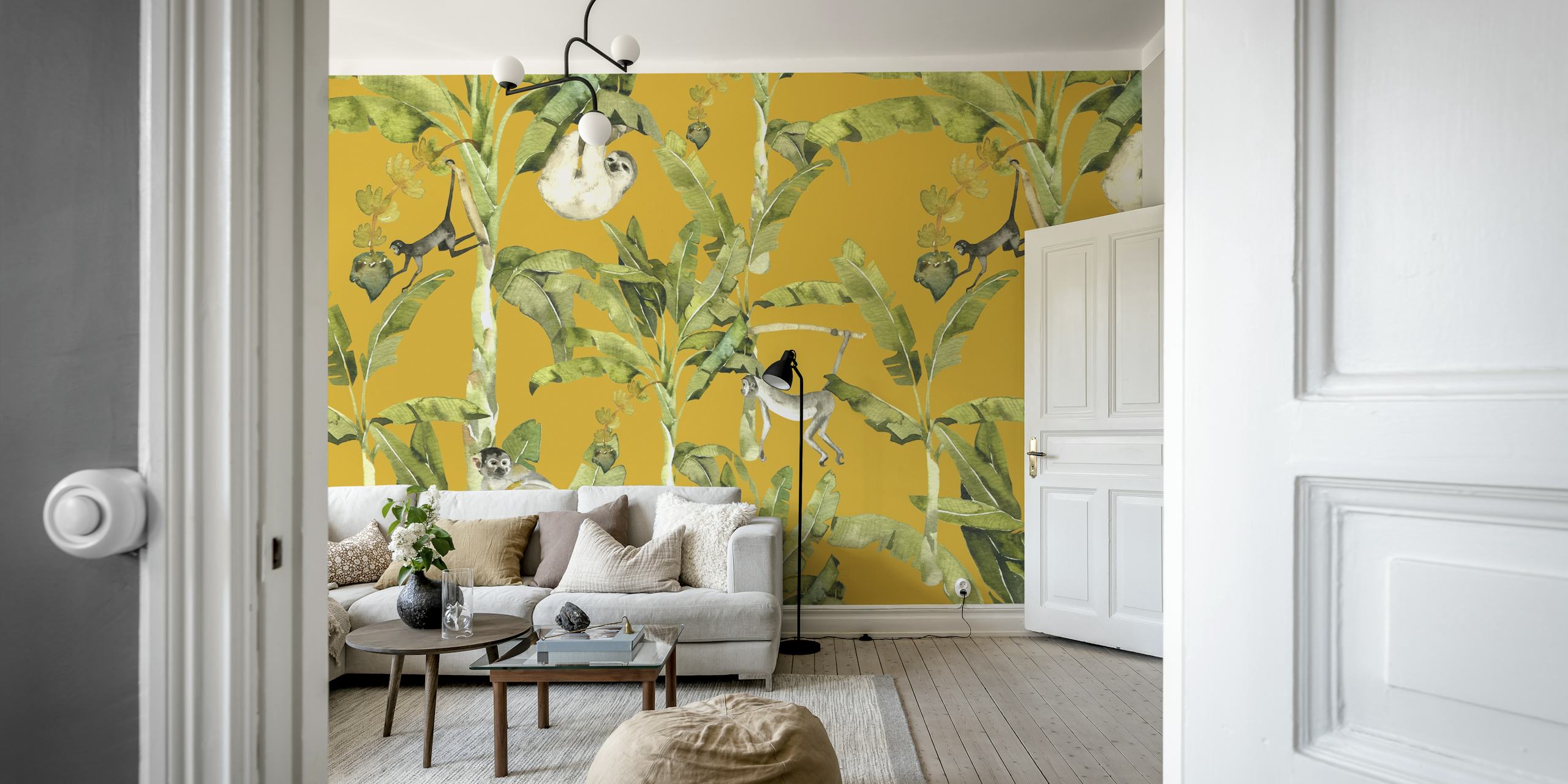 Wild Palm Grove wallpaper with monkeys and plants