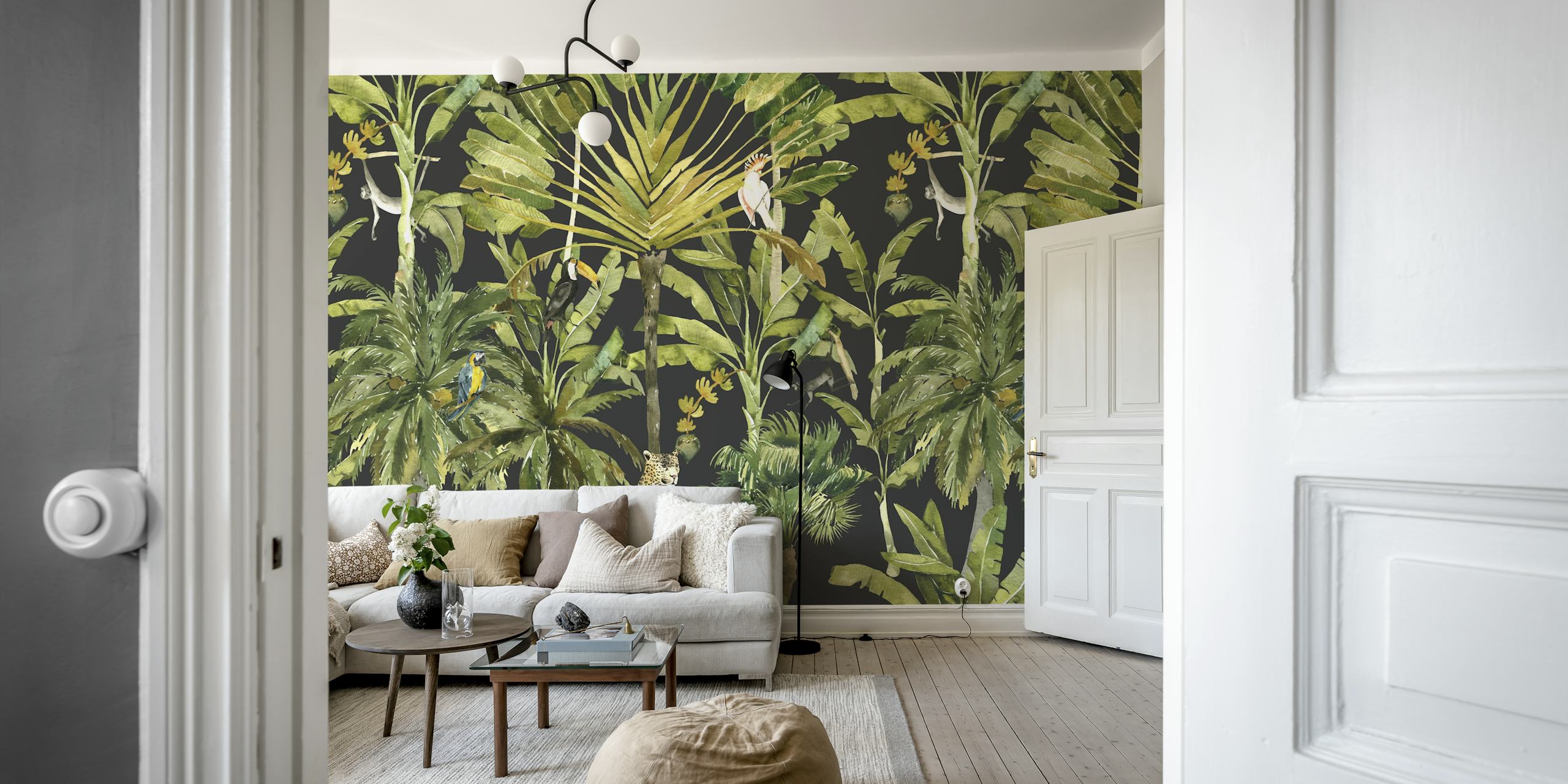 Papier peint jungle aquarelle avec des animaux exotiques