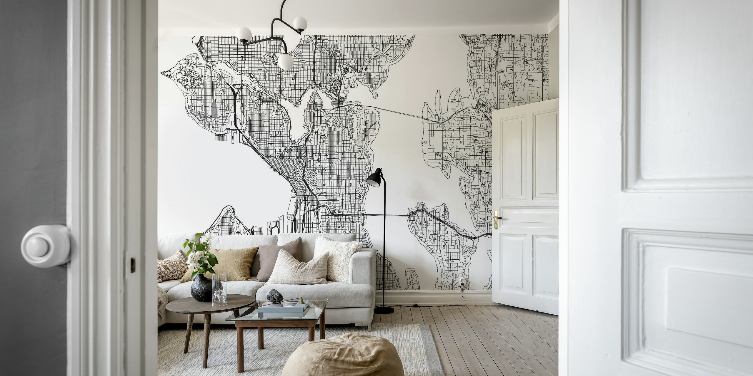 Highly detailed Seattle Map Wall Mural