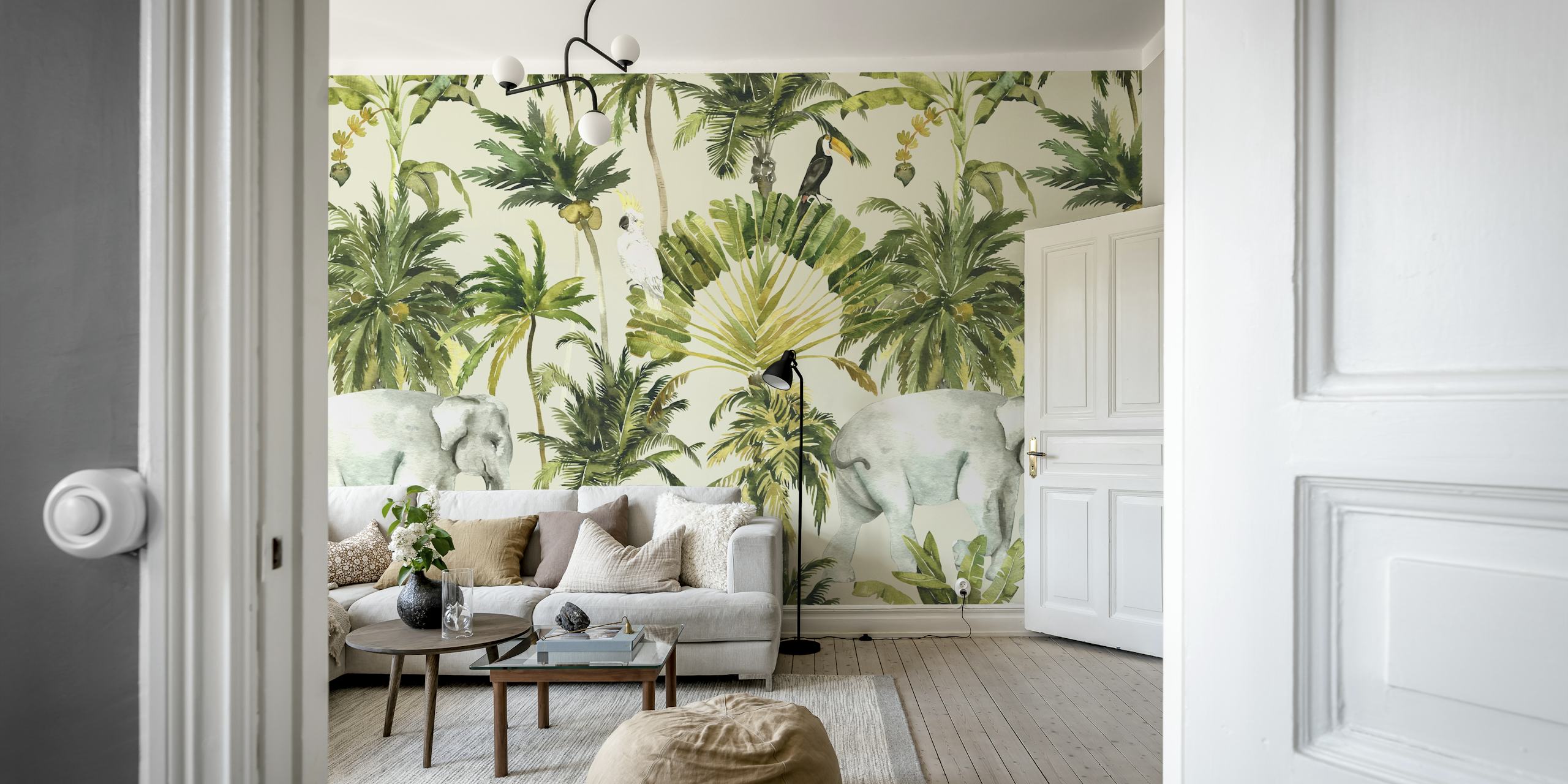 Exotic Jungle-tapet med elefanter og palmer