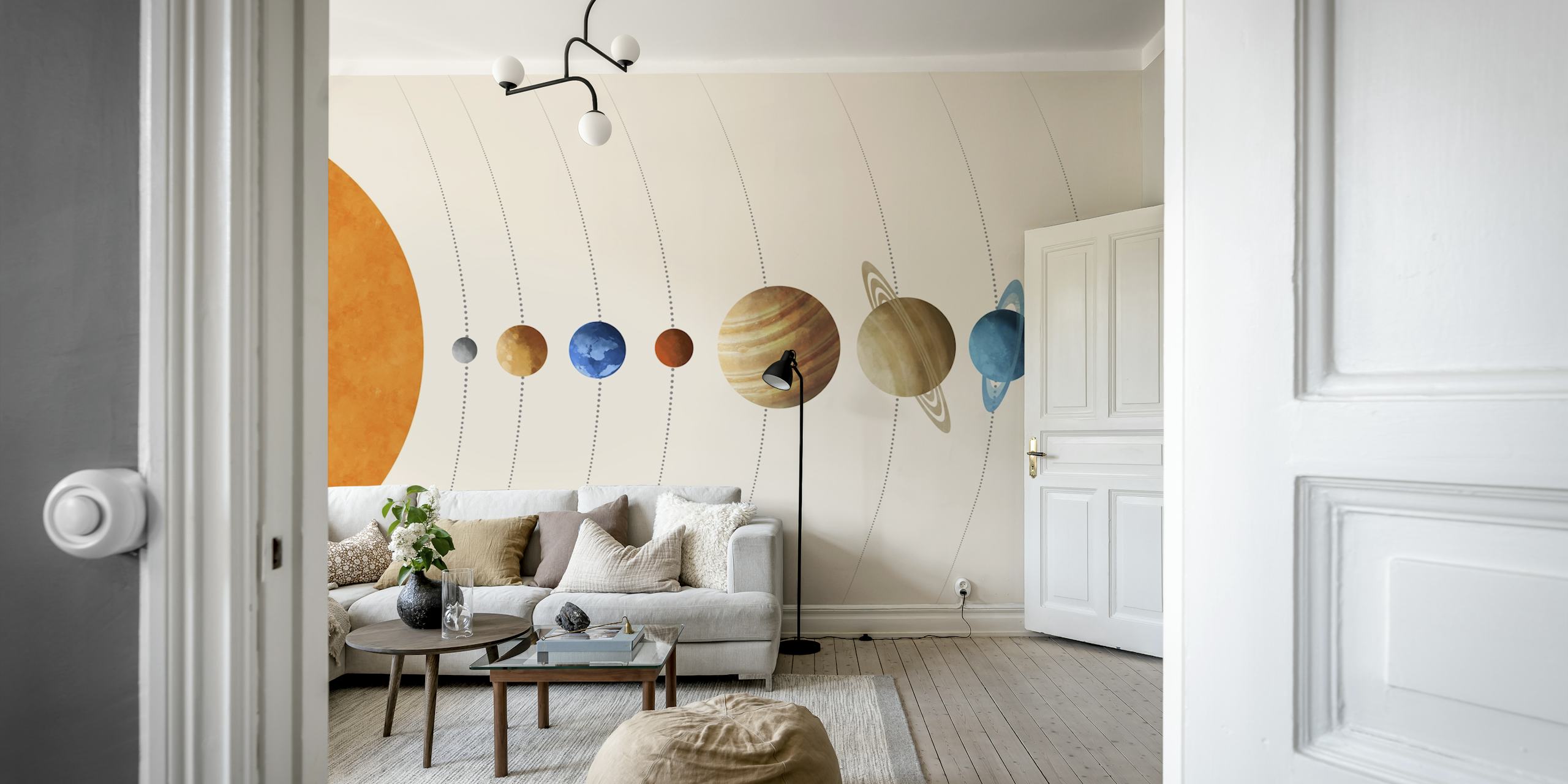 Planet Parade-tapet i et moderne rom