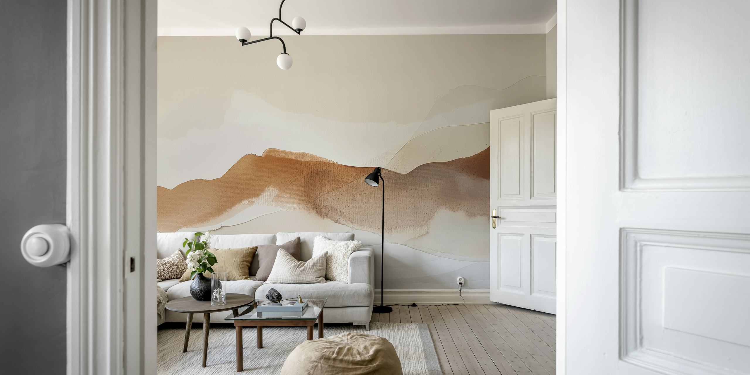Elegant watercolor landscape wallpaper in a room