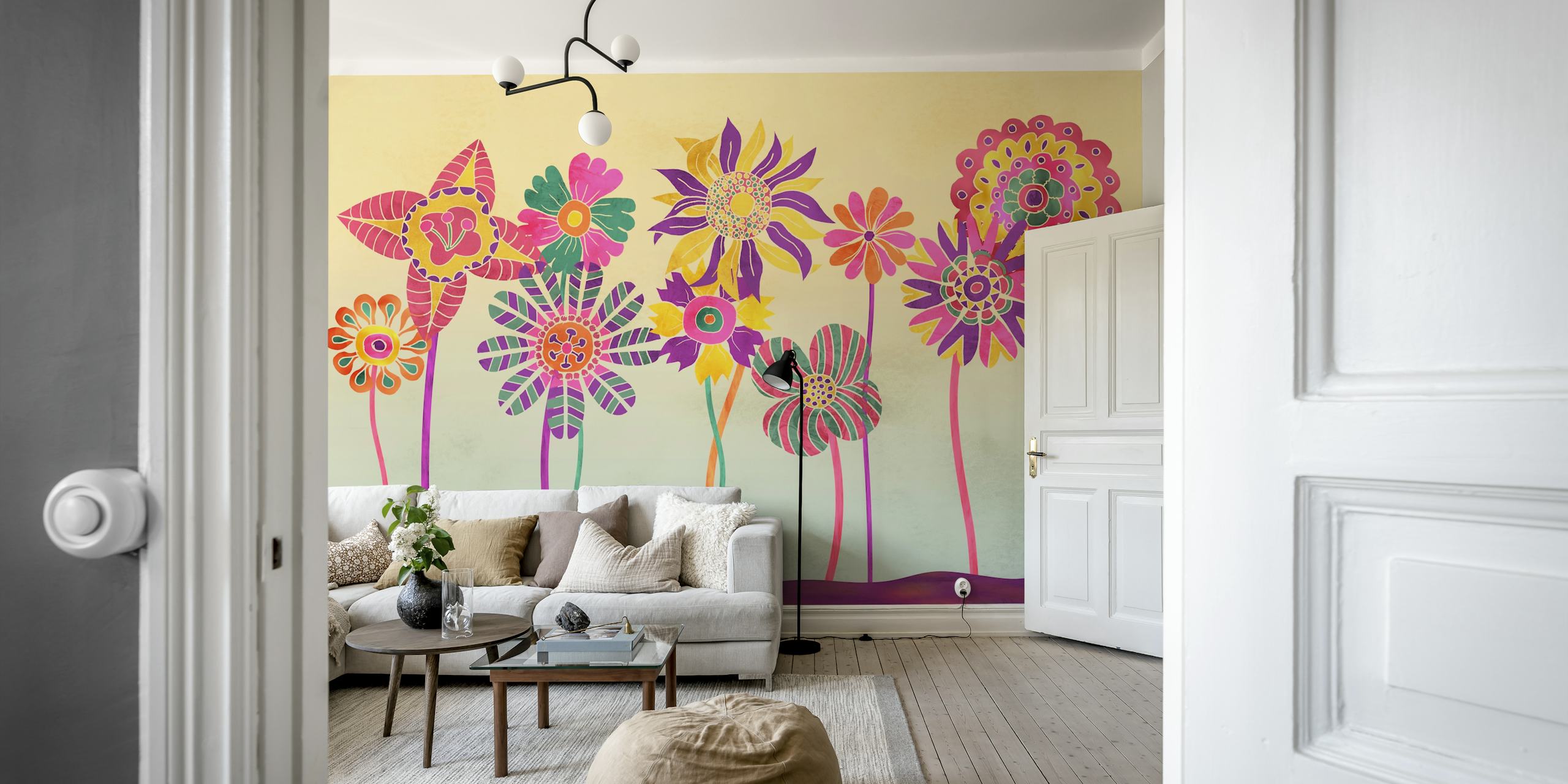 Papel de parede Whimsical Fantasy Flowers em um quarto