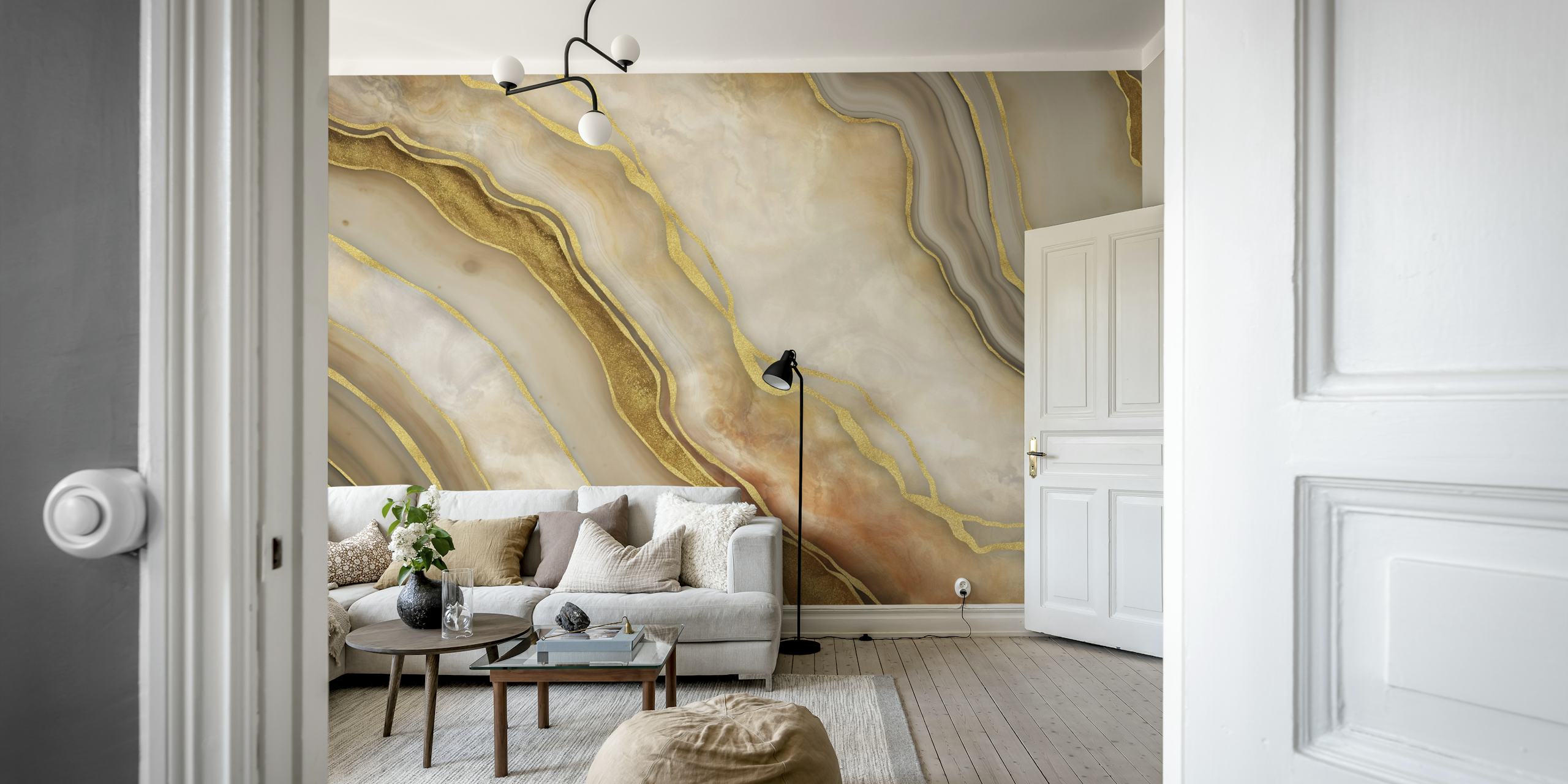 Marbled Elegance behang in een woonkamer