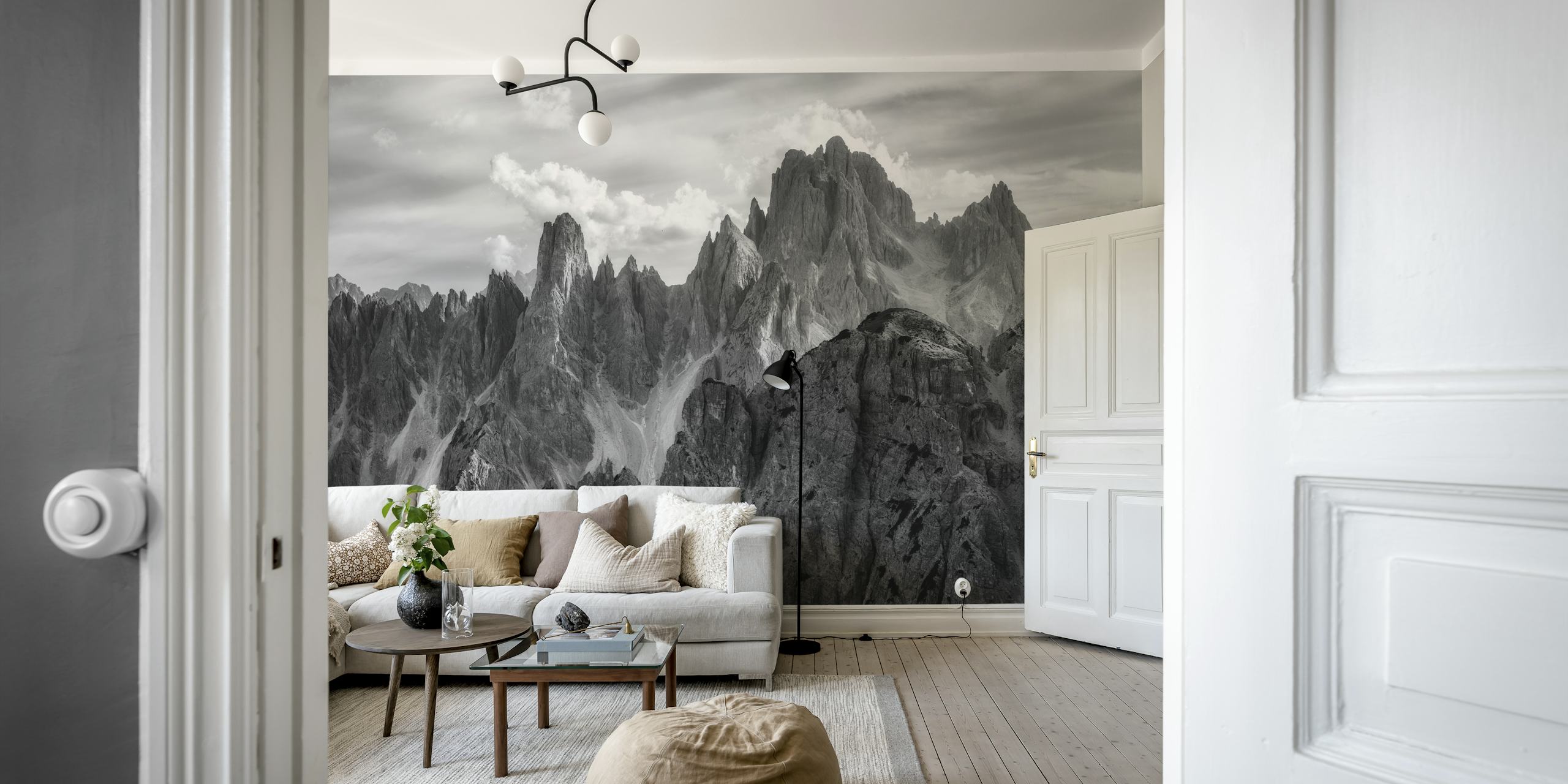 Mountain landscape wallpaper in a room