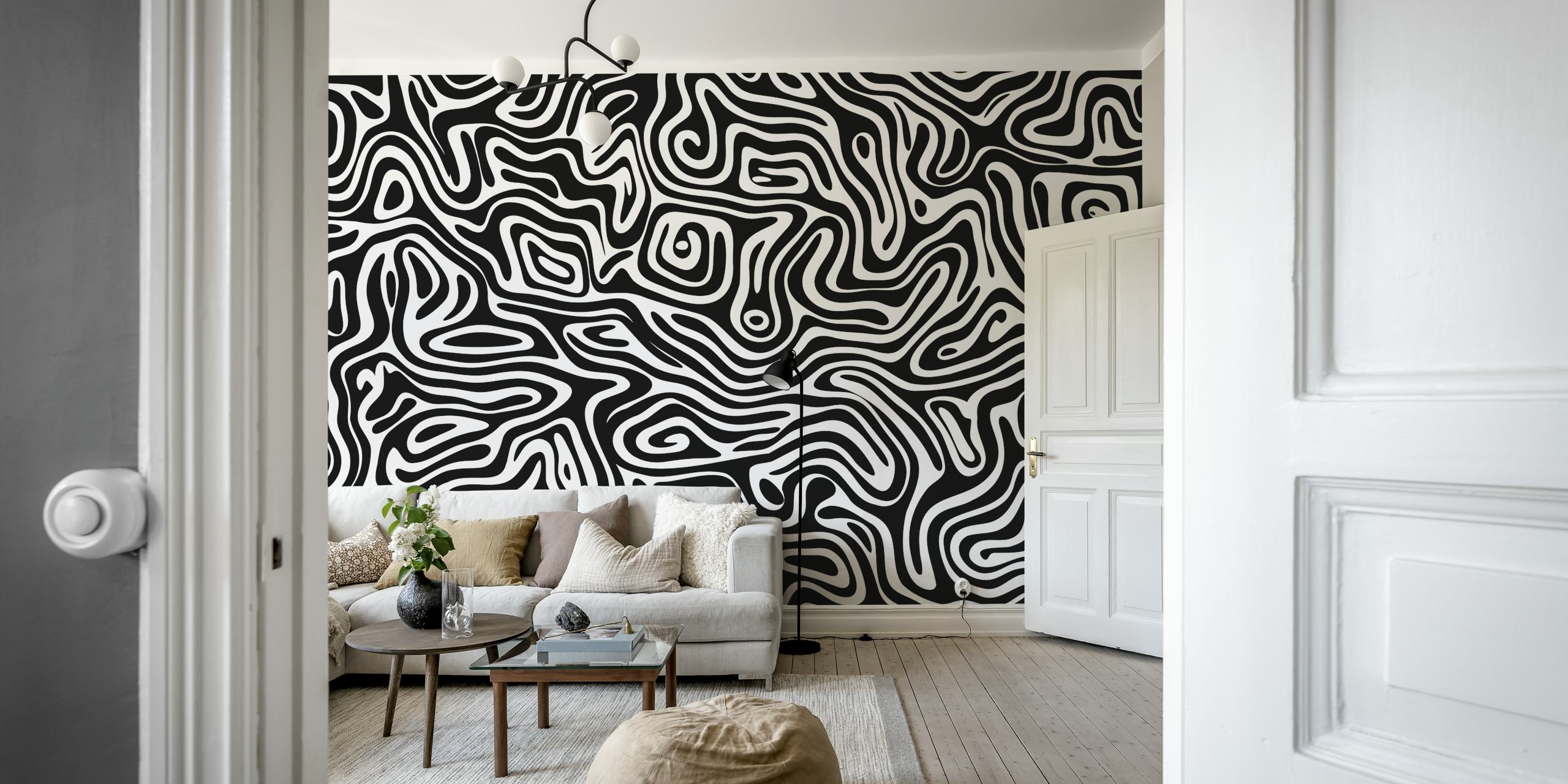 Abstract black and white ripple pattern wallpaper