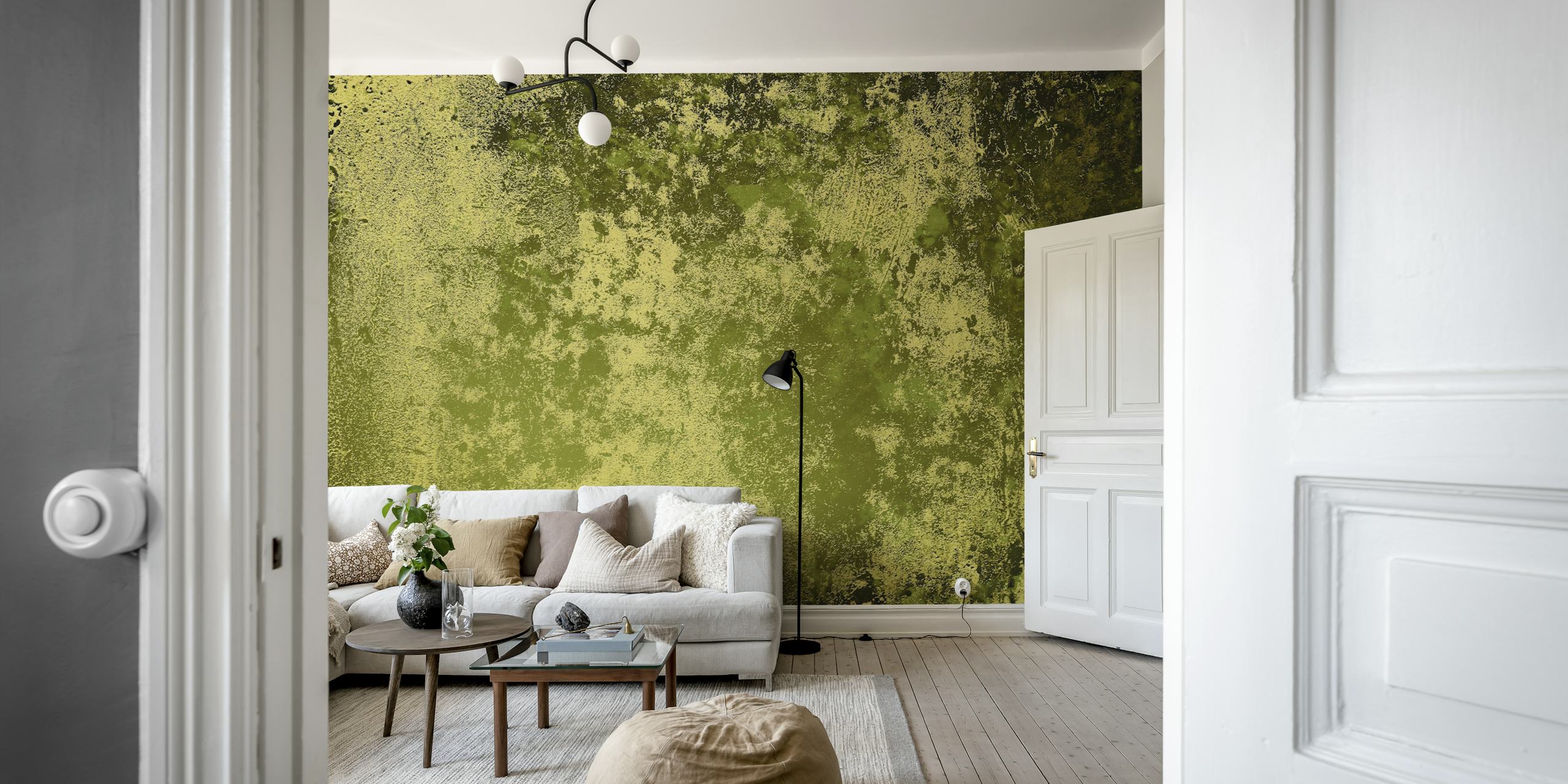 Olive green concrete texture wallpaper with rough patterns