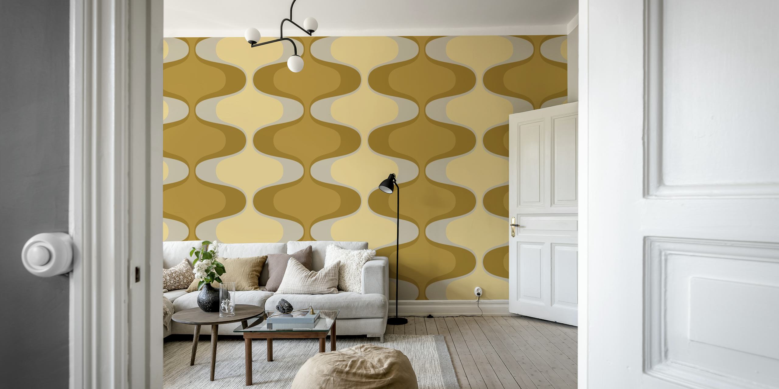 papel pintado Retro Mod Curves en una habitación