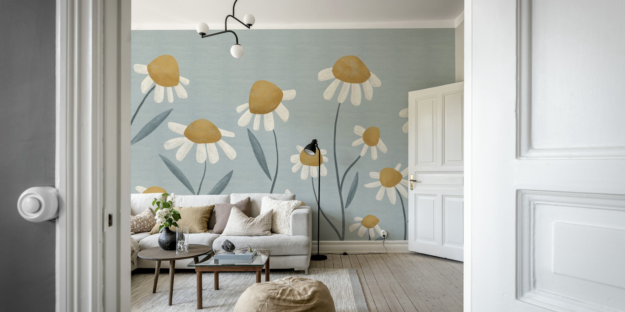 Květinová tapeta Serene Daisy Meadow v pokoji
