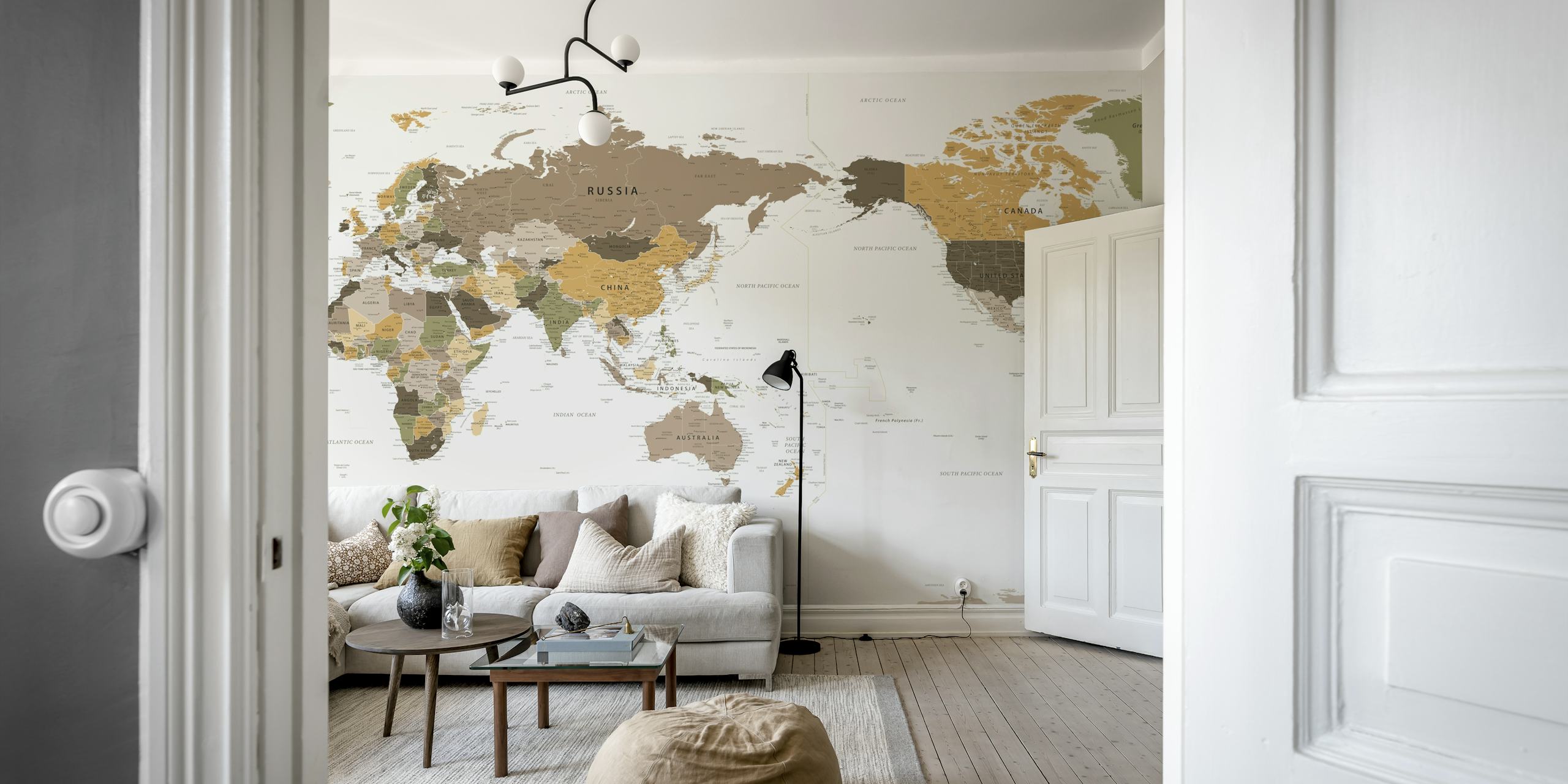 Papel de parede Pacific Centered Travel Map no quarto