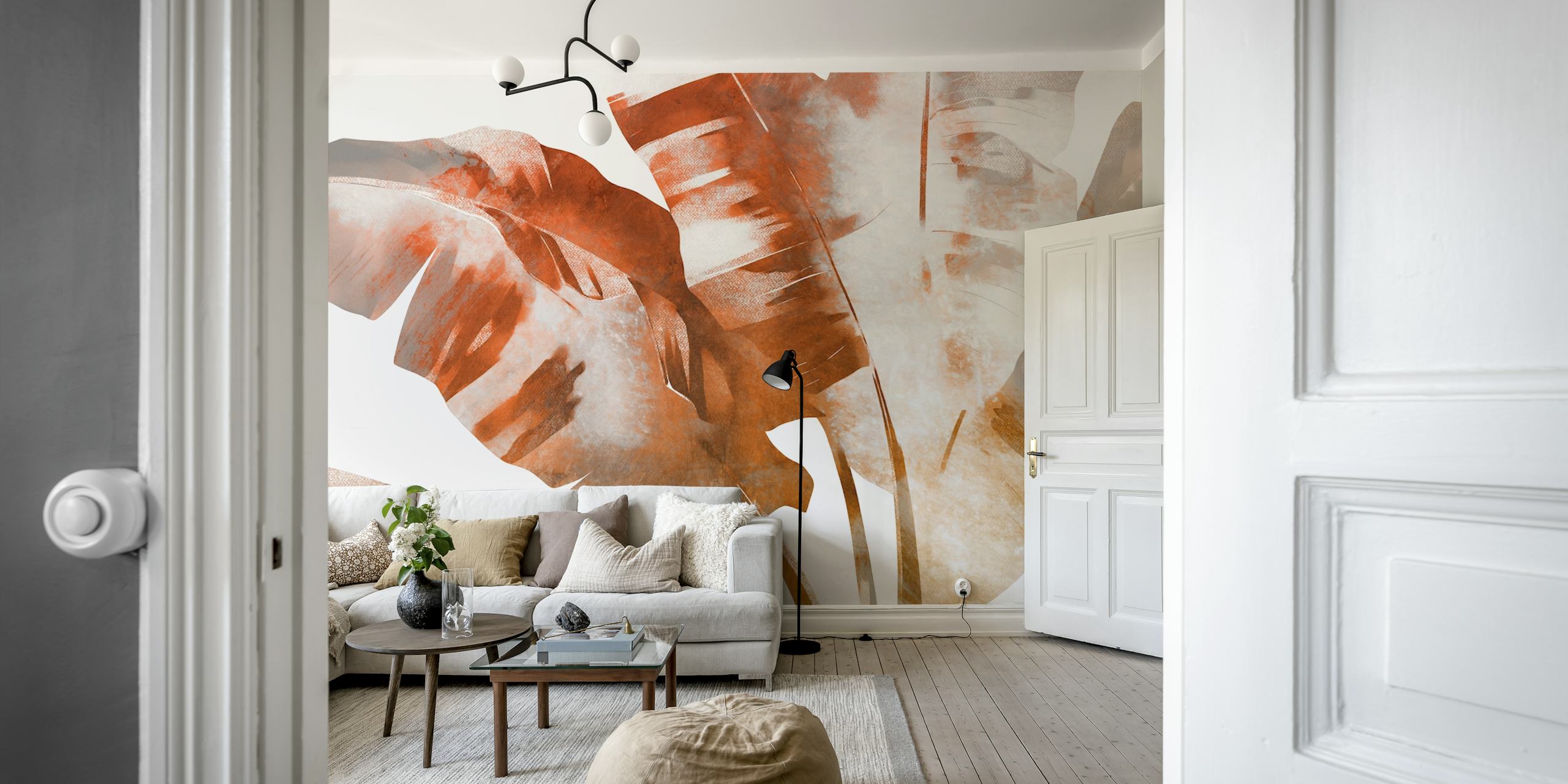 Rustic Banana Leaves Fusion papel tapiz en una habitación
