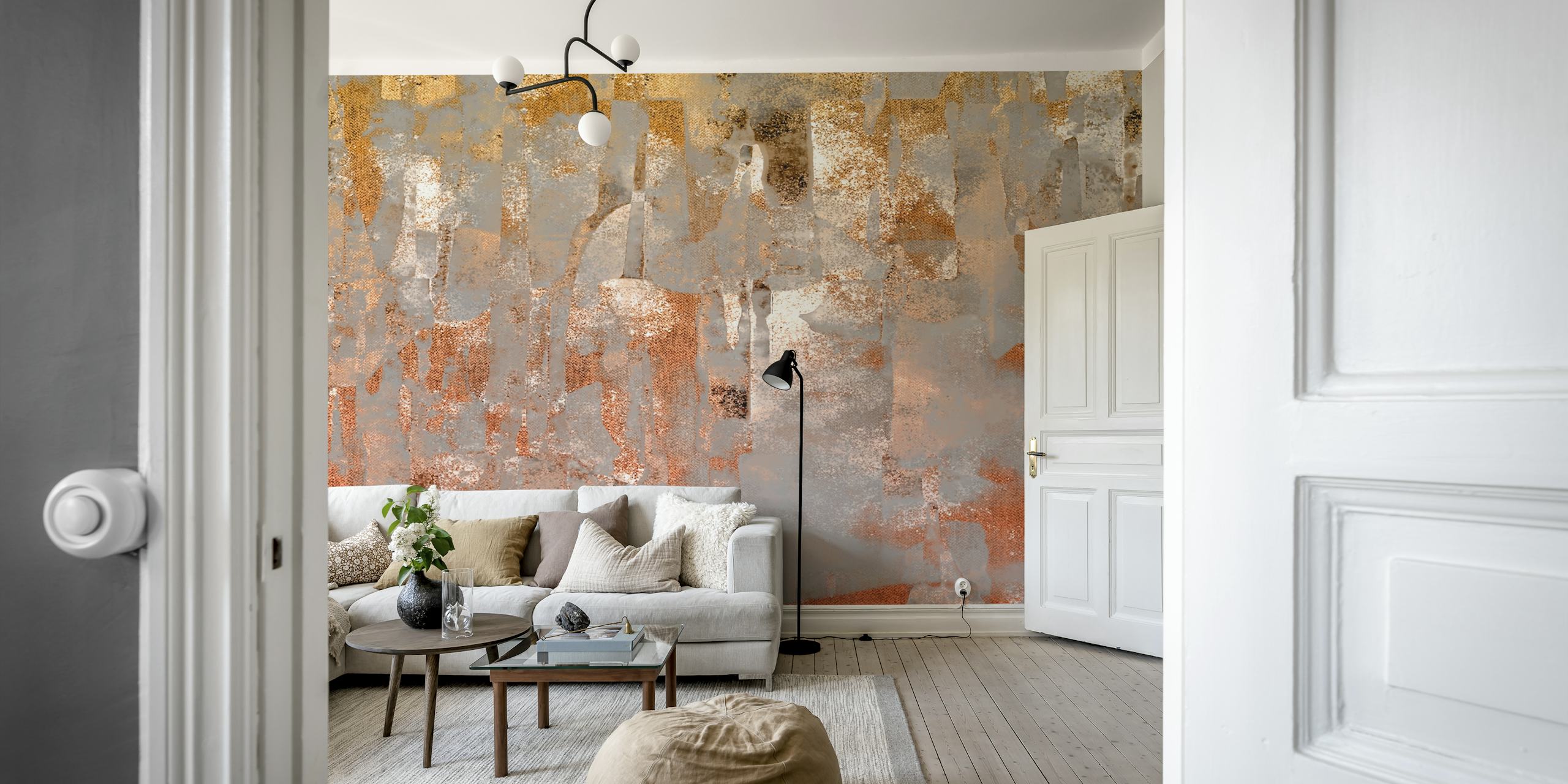 Papel pintado Copper Flow Japandi en una habitación moderna
