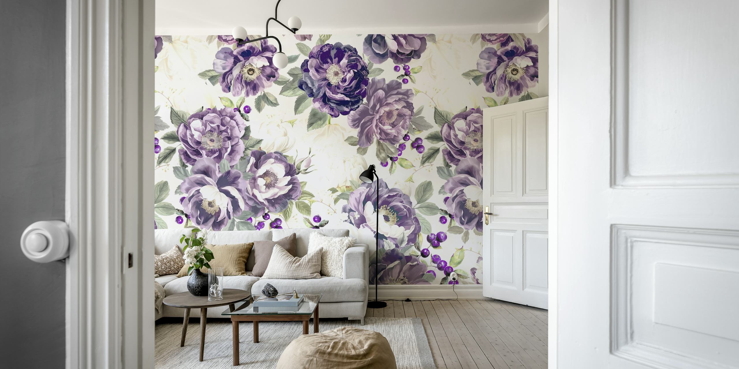 Violet Baroque Floral Dream wallpaper in a room