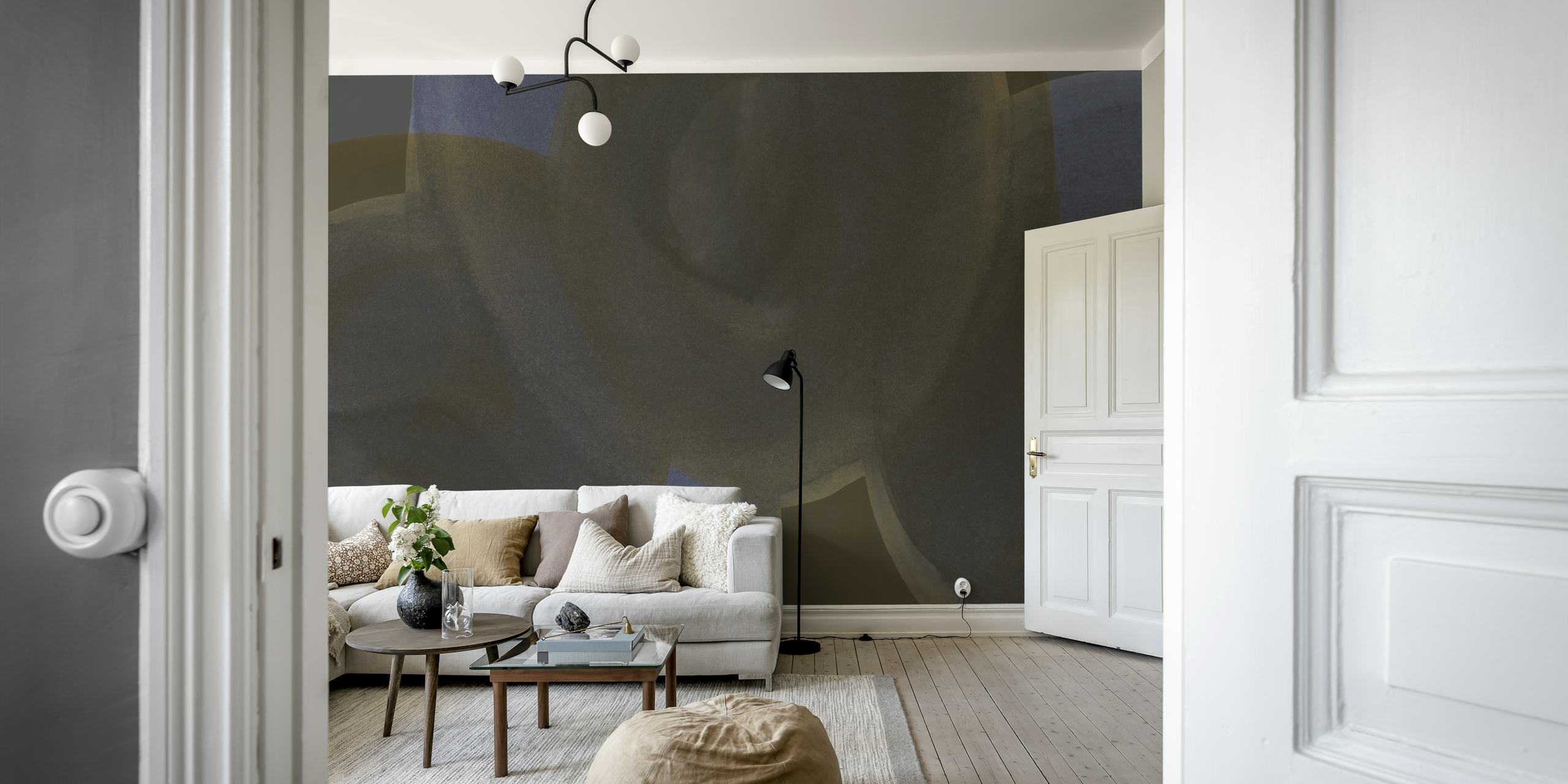Moody blue brown organic shapes wallpaper