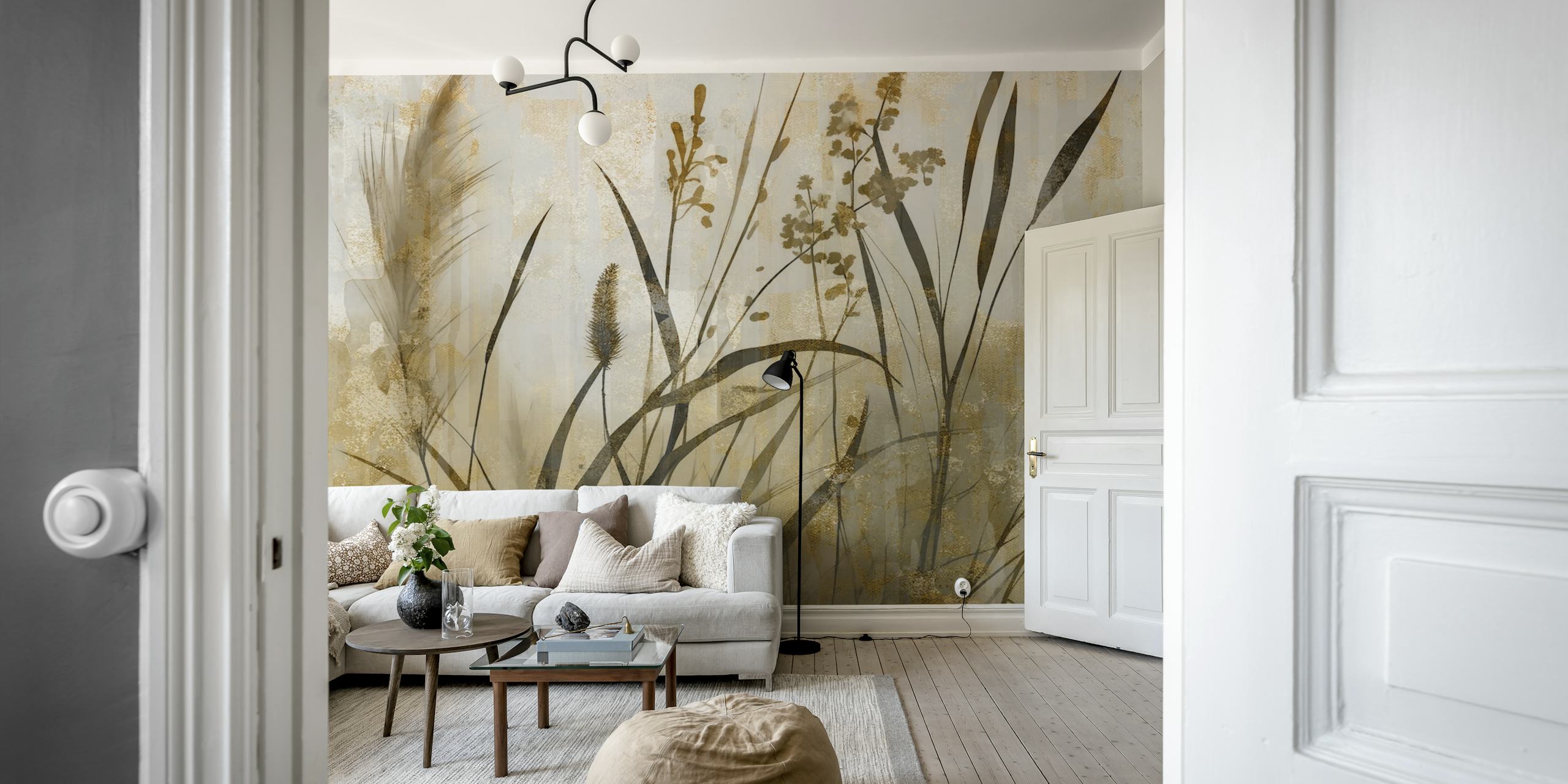 Elegant wallpaper featuring golden grasses